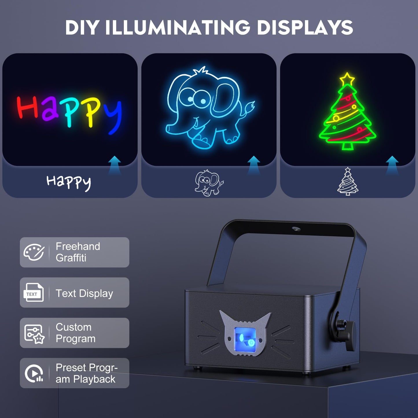 Animation DJ Laser Light,3D Animation Laser Machine with Bluetooth APP,RGB Party Laser Light Show, Built-in 5200mAh Battery for Wedding Party Disco Lights Bar Club Stage DJ Lighting