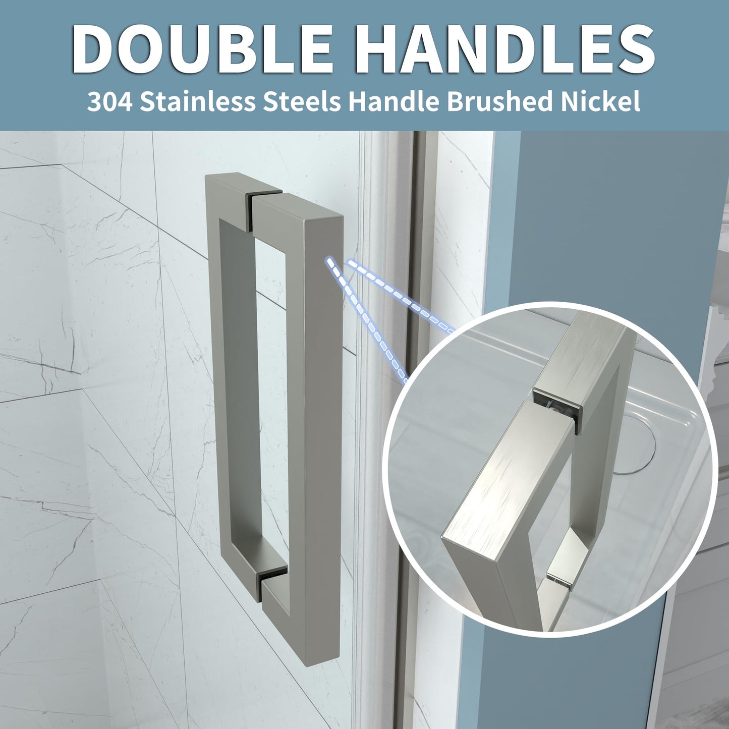 ComfyStyle 44-48" W x 70" H Frameless Pivot Shower Door, 5/16"(8mm) Clear SGCC Tempered Glass Shower Doors, Brushed Nickel Hinged Shower Glass Door, Reversible Installation