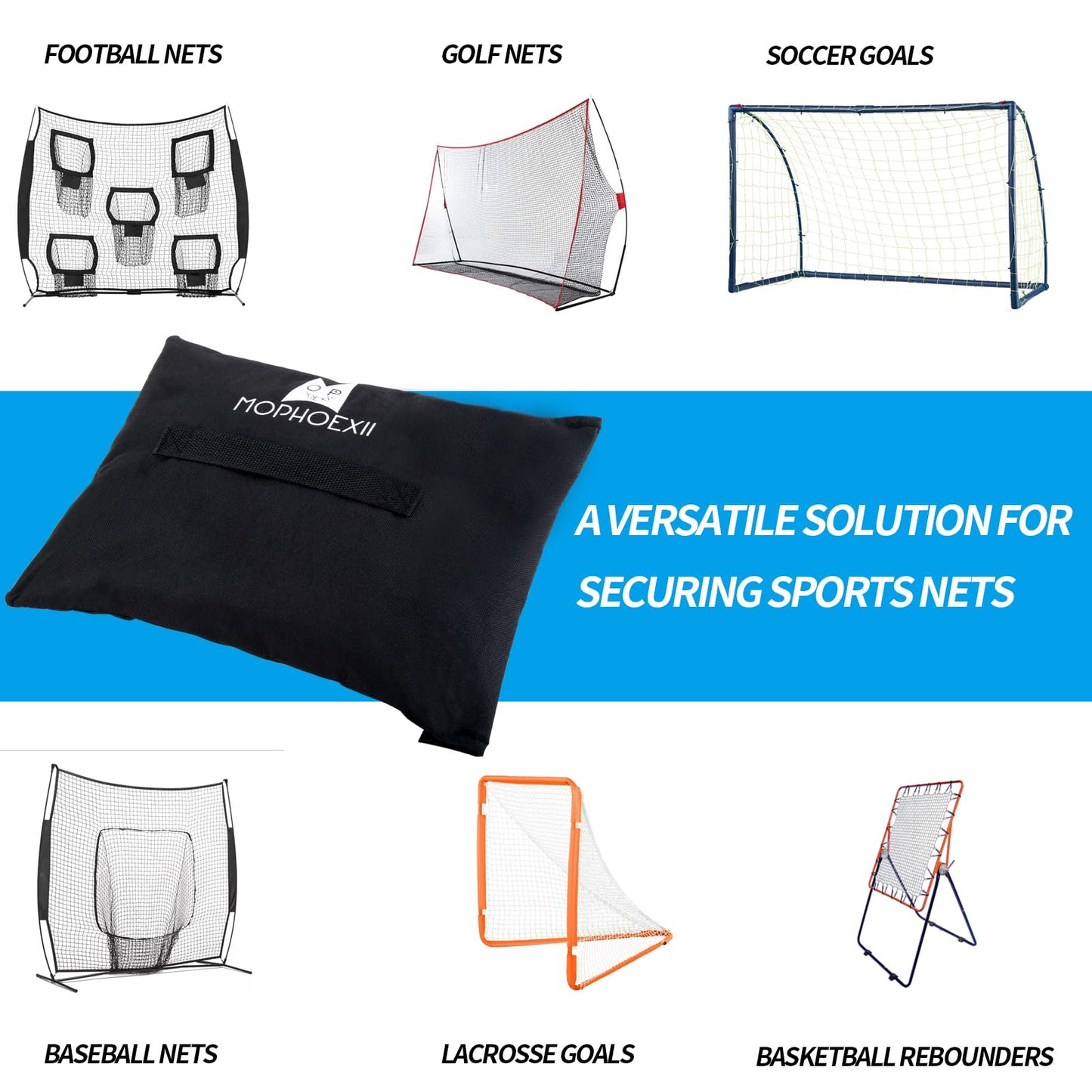 MOPHOEXII Sports Net Sandbags,All Sport Sandbags for Baseball Nets, Soccer Goals, Golf Nets, Football Nets, Hockey Nets,Weighted Anchor Bags-Black 4 Pack