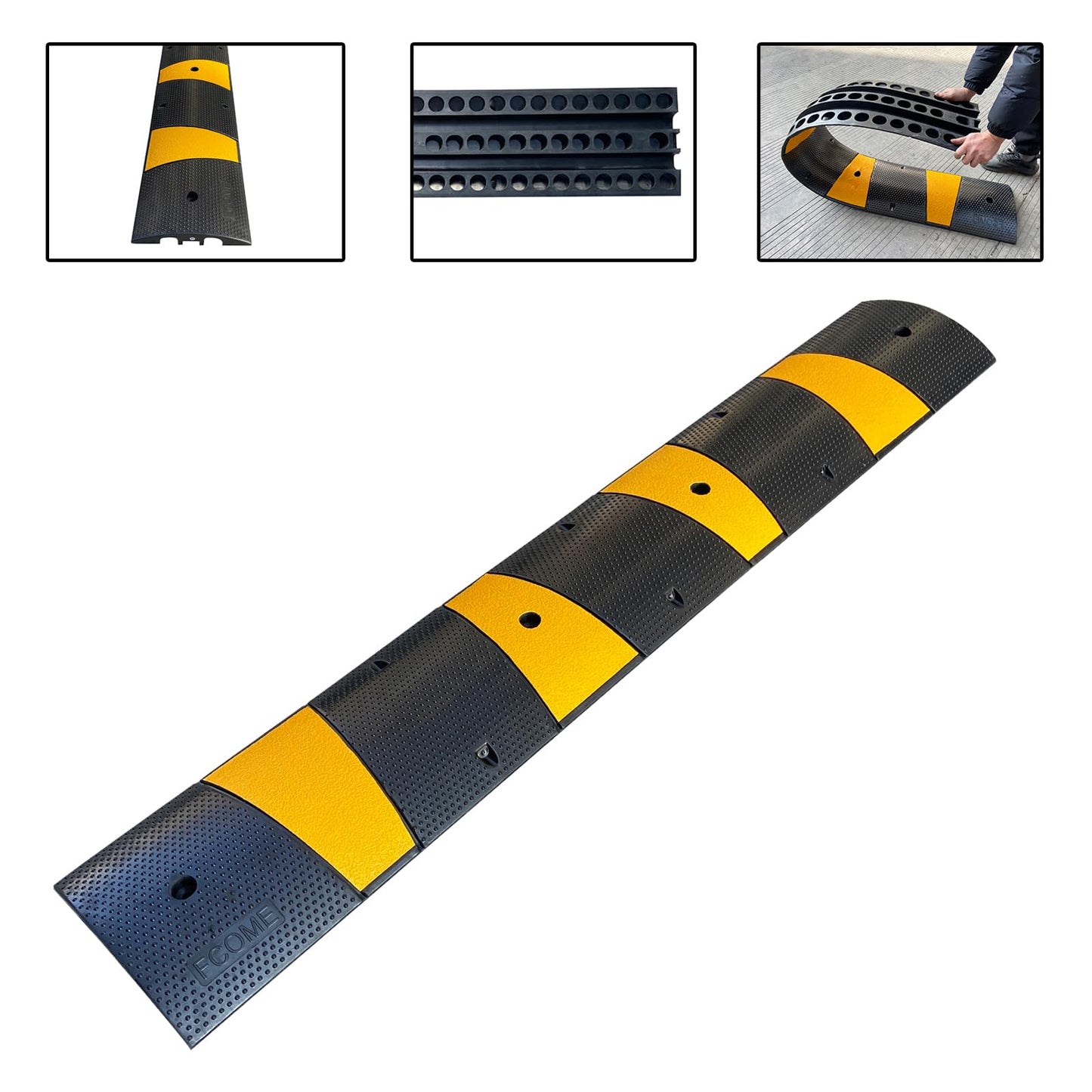 F COME Rubber Speed Bump 6 Feet Rubber Driveway Modular Heavy Duty Speed 72.4 x 12 x 2.4 Inch Cable Protector Ramp for Garage Gravel Roads Asphalt Concrete, 6Ft-Speed Bump (2 pack 6ft speed hump)