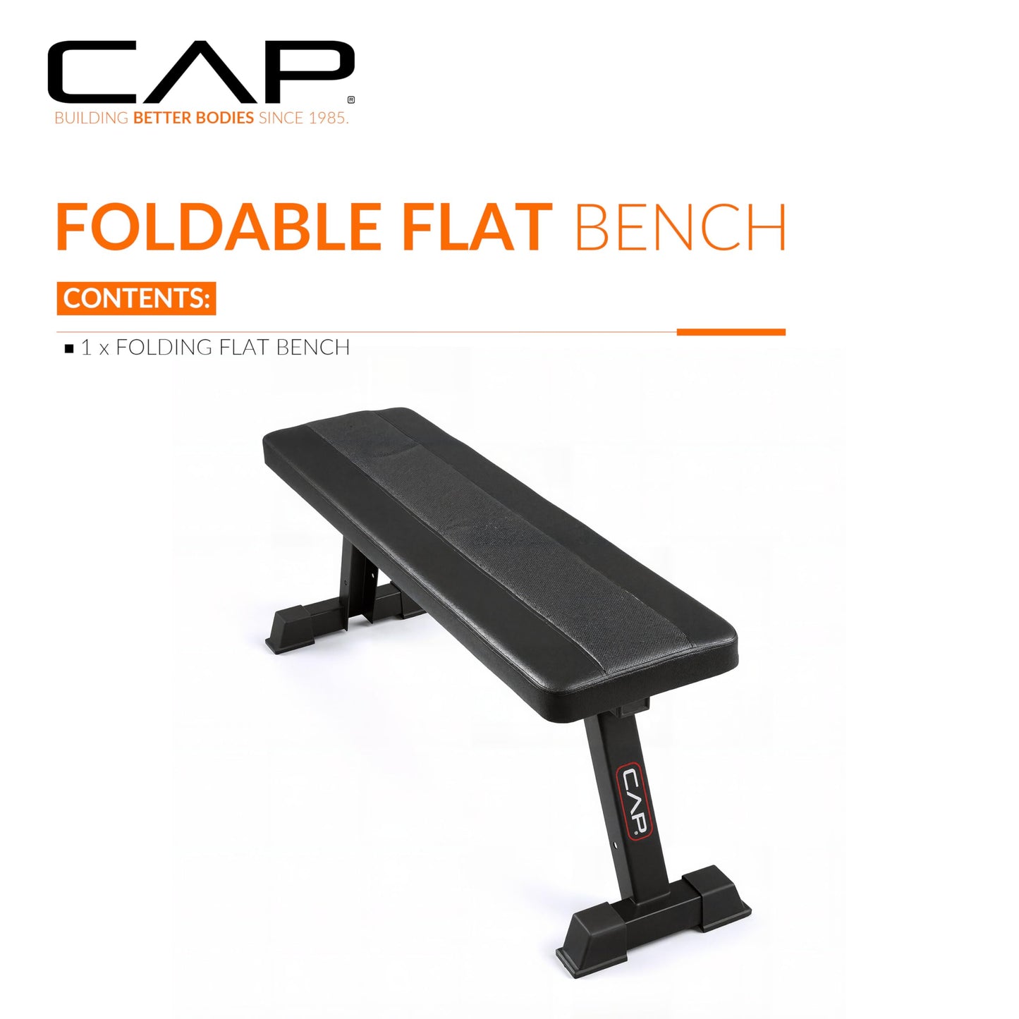 CAP Barbell Foldable Flat Weight Bench | Folding Workout Bench with Steel Frame, Thick Box-Stitched Padding & 600 LB Capacity | Compact Home Gym Strength Training Bench