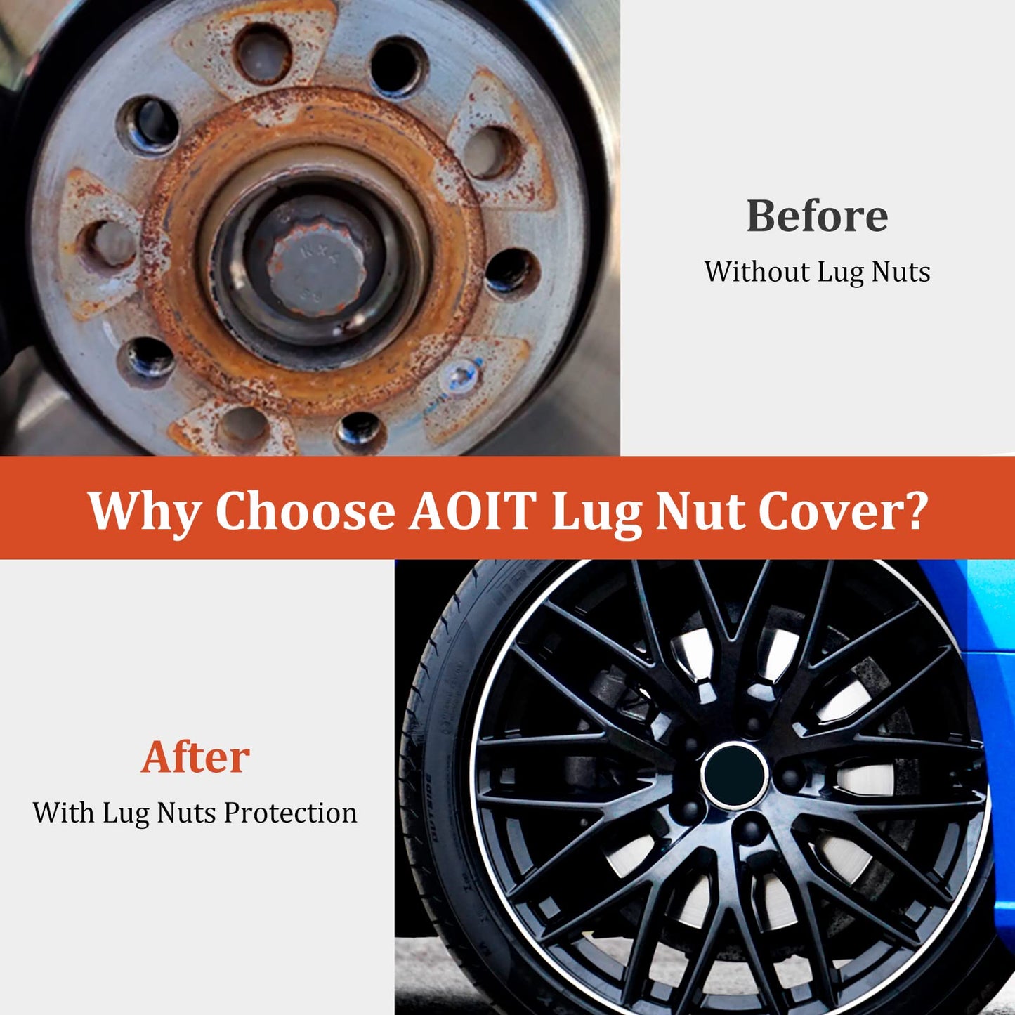 AOIT 20PCS Lug Nut Covers - 3/4'' Wheel Nut Bolt Cover Caps, 19mm Hexagonal Nut Covers with Removal Tool, Wheel Bolt Dust Caps Compatible with Au di, Auto Rims Nut Exterior Protection, Black