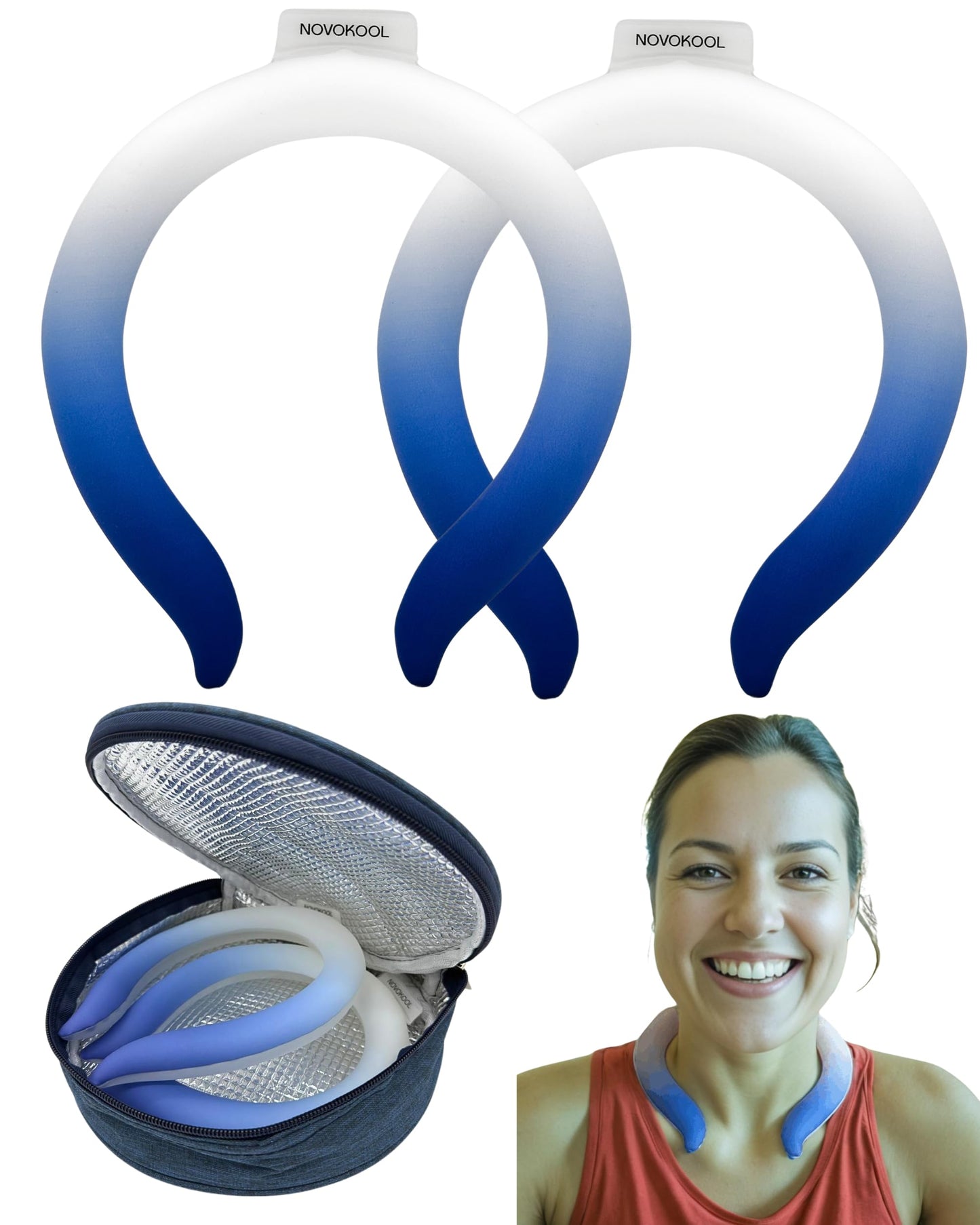 2 Pack Neck Cooling Tube with Insulated Bag - Reusable Ice Ring Neck Cooler Indoor Outdoor - Wearable Cooling Ring - Relief for Summer and Hot Flashes - Ice Ring Freezes Under 64℉(2 Blue Gradient)
