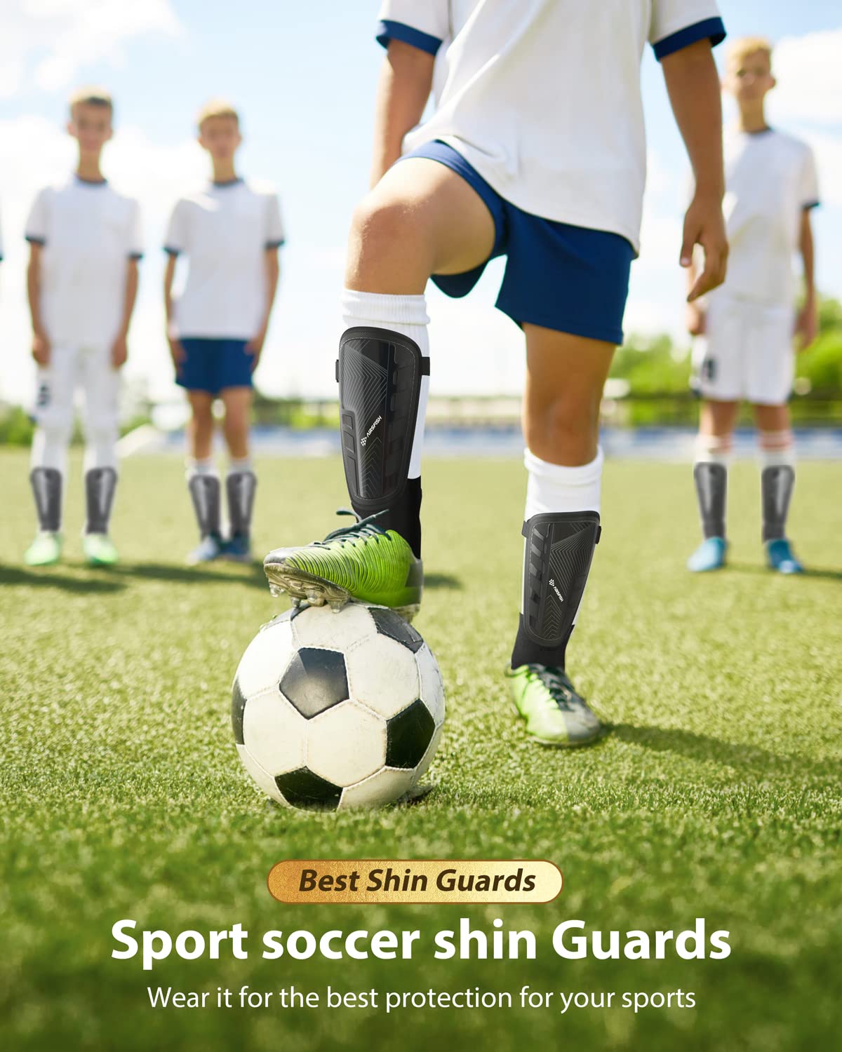 Upgraded Soccer Shin Guards Pads for Kids Youth Adults, CE Certified AirsFish Shin Guard Sleeves Protection Gear for Boys Girls Soccer Games EVA Cushion Reduce Shocks and Injuries (Medium, Black)