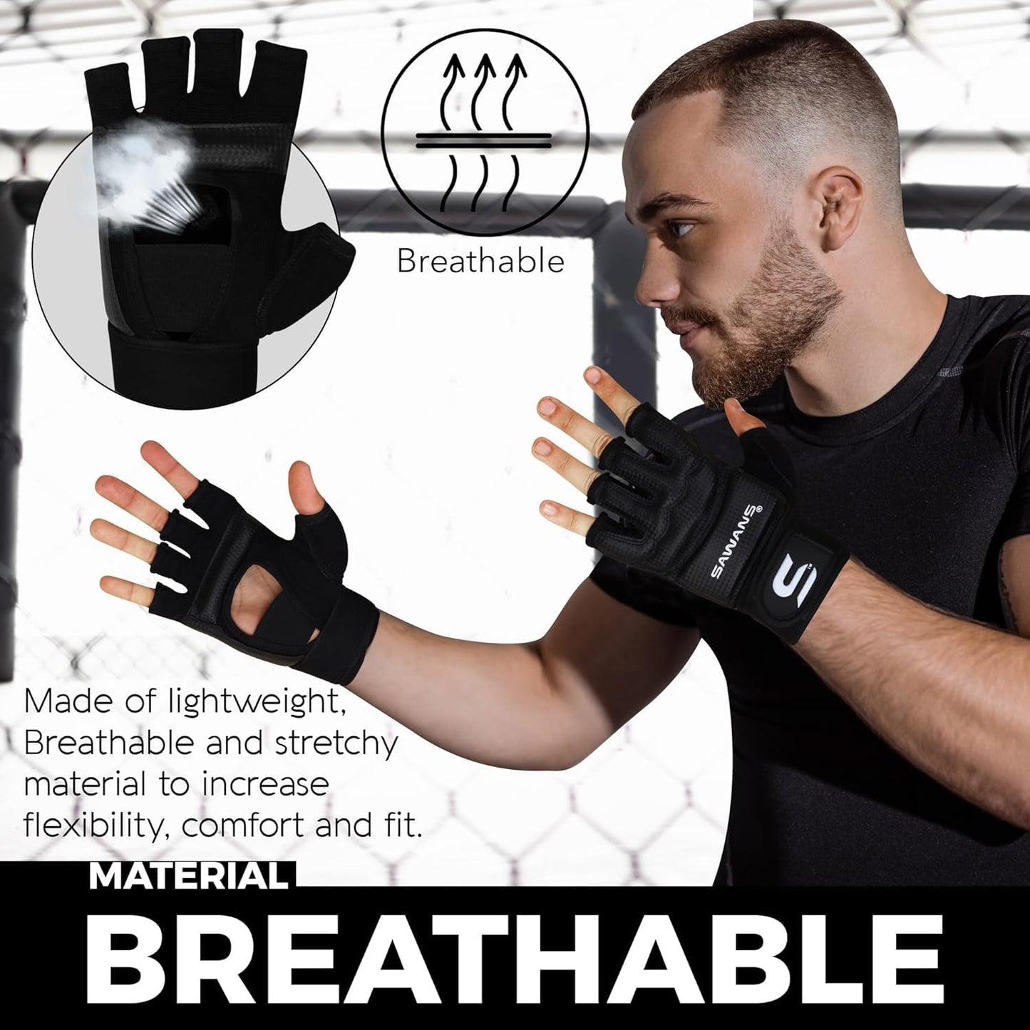 SAWANS MMA Gloves Karate Mitts Punch Bag Boxing Gloves Martial Arts Combat Taekwondo Kickboxing Mitts Fighting Grappling Training for Womens Mens Adults (Black, L)