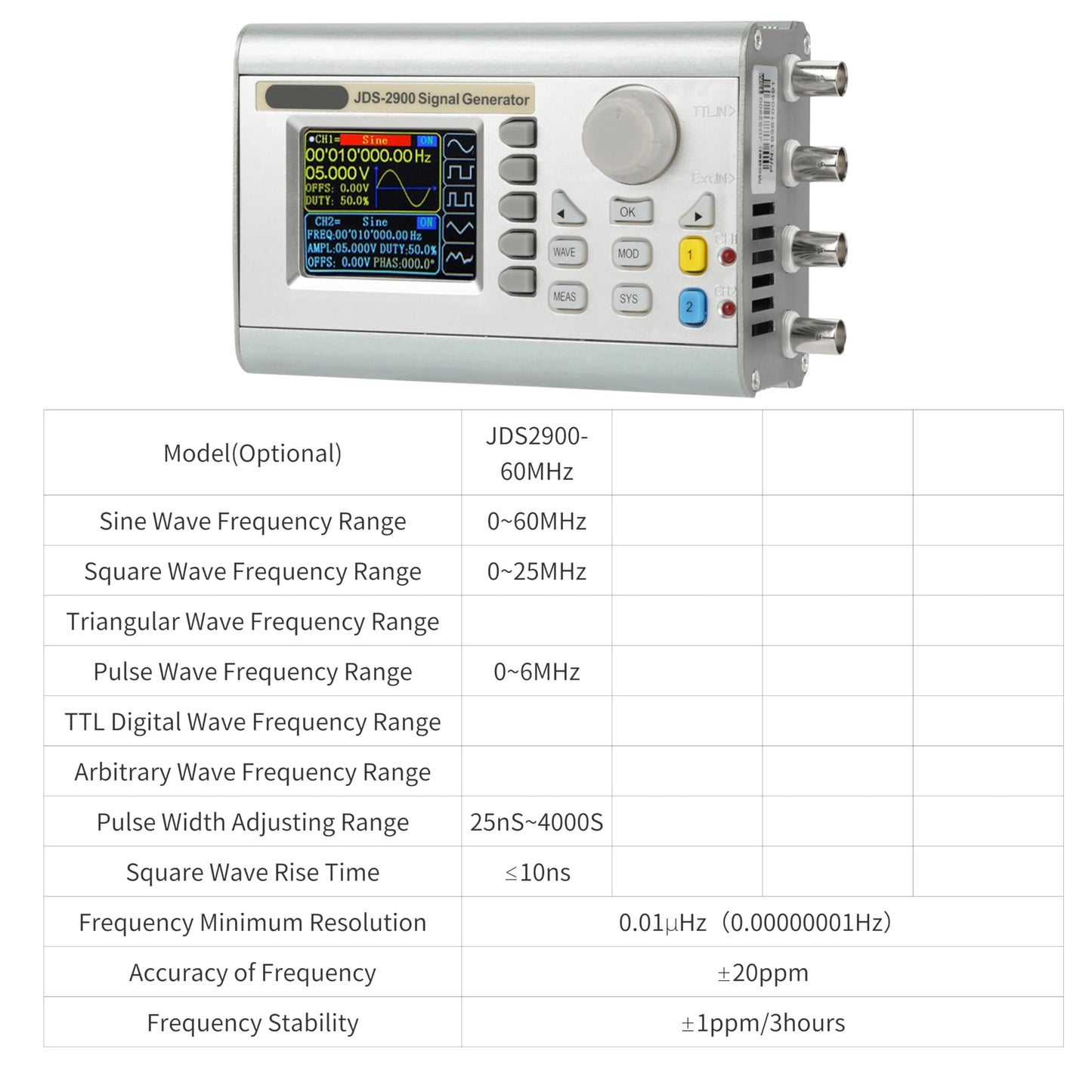 JDS2900 DDS Generator Counter 15MHz 30MHz 40MHz 50MHz 60MHz High Exactness Dua Channel Arbitrary Waveform Function Generator Frequency Meter 266MSa/s(60MHz)