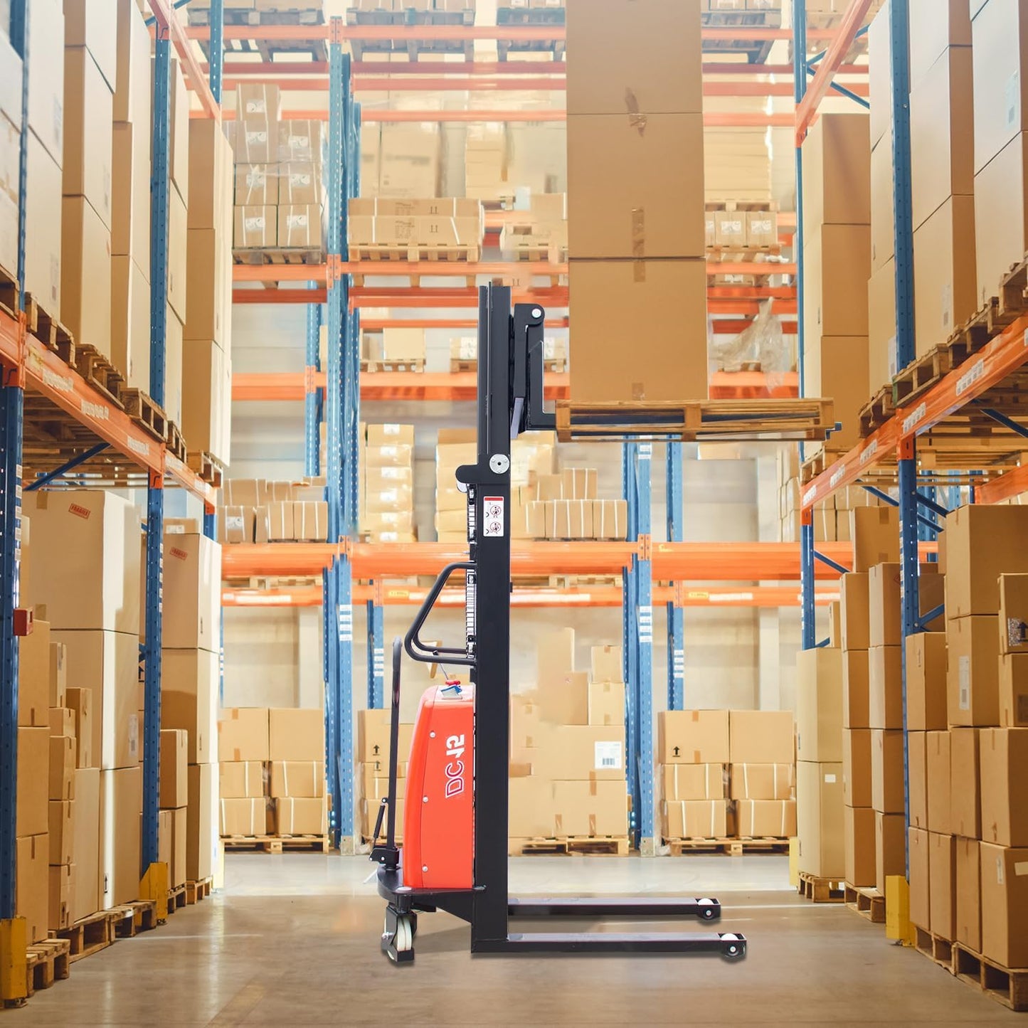 Fworkleft Semi-Electric Pallet Stacker, 3300 lbs Capacity, Lithium Battery Powered Walkie Stacker with 98" Lift Height, Electric Drive & Manual Lift for Warehouse & Shop