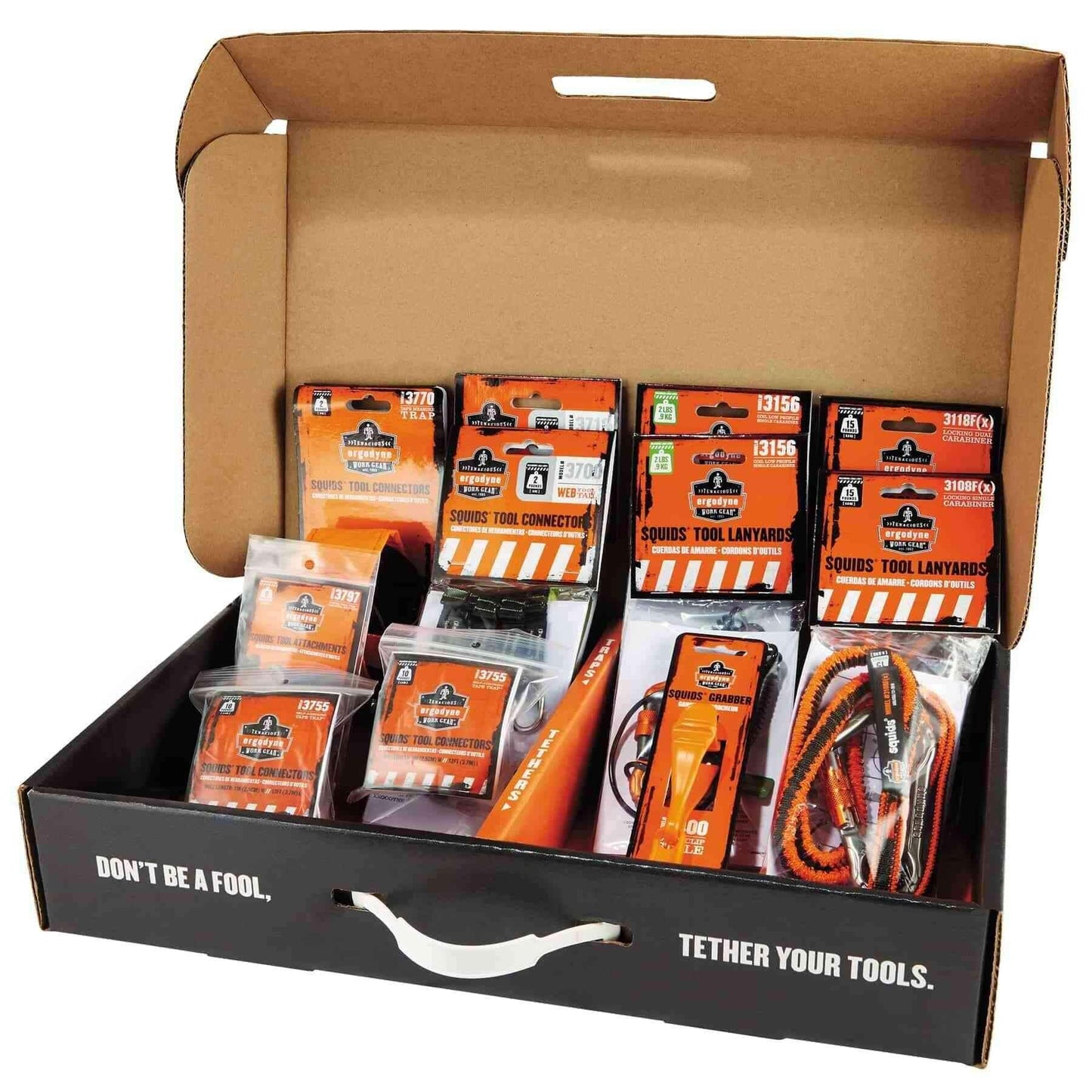 Tool Tethering Kit for Concrete Finisher, Includes Tool Lanyards and Attachments for Power Grinders and Trowels, Ergodyne Squids 3184