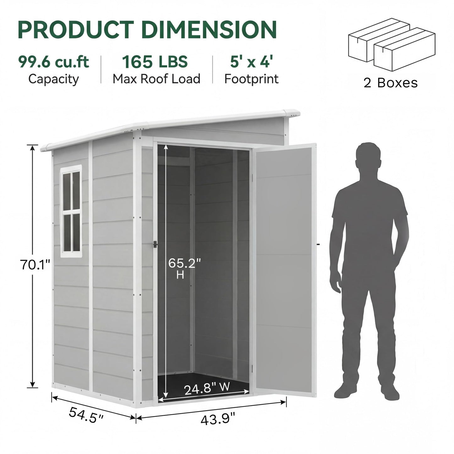 Devoko 5x4 FT Plastic Outdoor Storage Shed with Floor, Waterproof Resin Garden Shed with Lockable Door, Outside Tool Shed for Backyard, Patio, Lawn, Light Grey