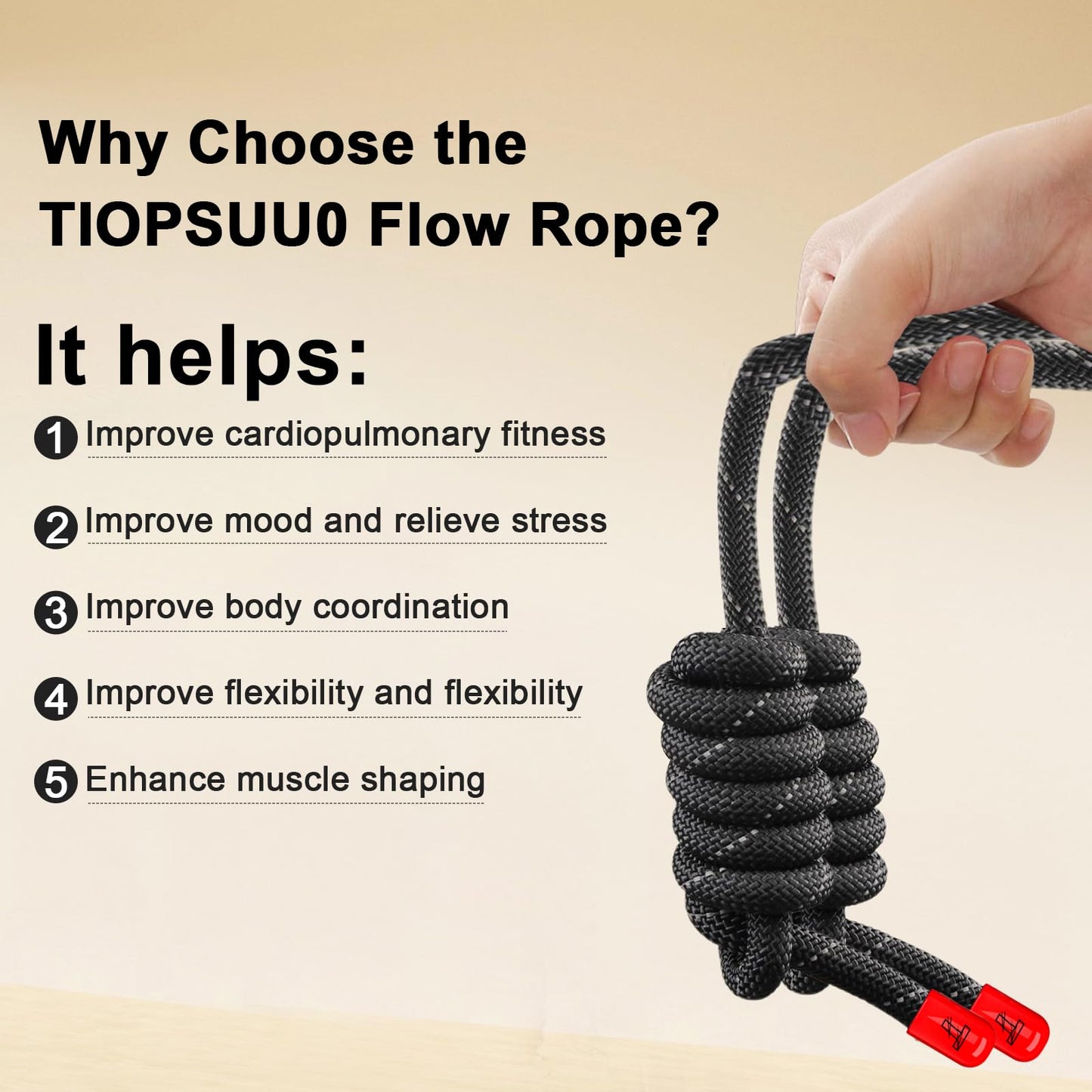 Flow Rope Exercise Jump Rope For Fitness, Working Out, Flow with 9 Ft Adjustable Double Woven Workout Rope For Men, Women, Beginners' Training – Indoor & Outdoor Cardio