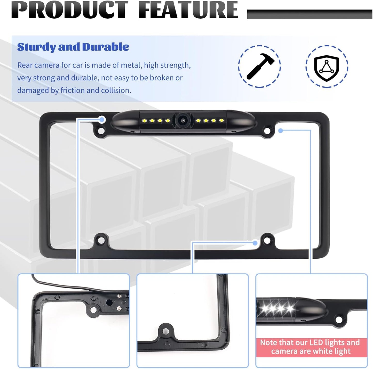 Figpade Camera,170 License Plate Backup Wide Angle License Plate Camera with LED HD Night Vision Design,Water Resistant