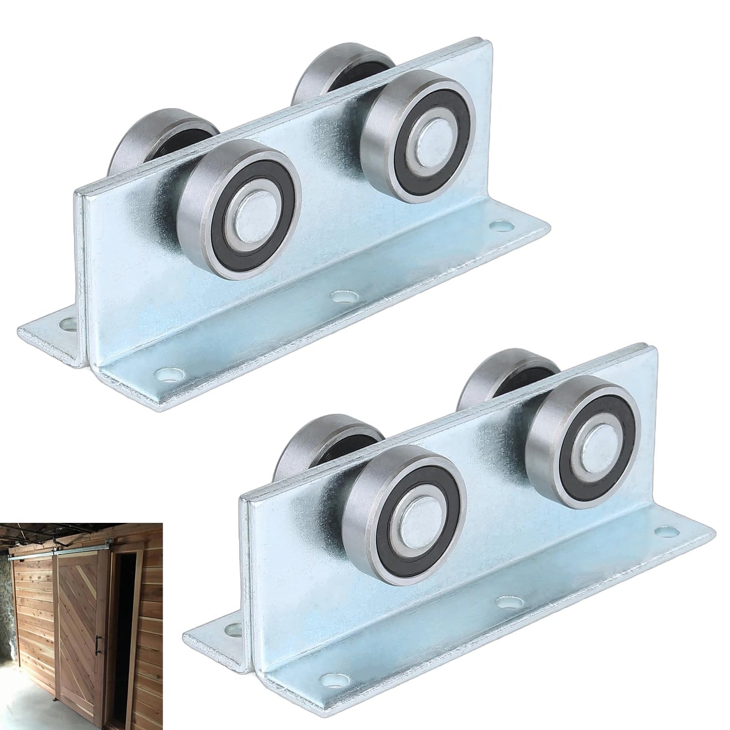 BiJun 4 Wheel Trolley Assembly Roller Strut Channel Trolley, Heavy Duty Box Rail Hanger Brackets Use to Mount for a Barn Door