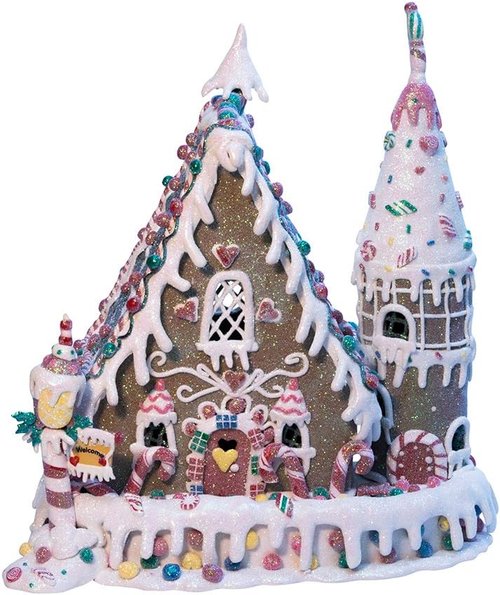 Kurt Adler Gingerbread Inn Decoration - 13-Inch Claydough Design with C7 Bulb Lighting