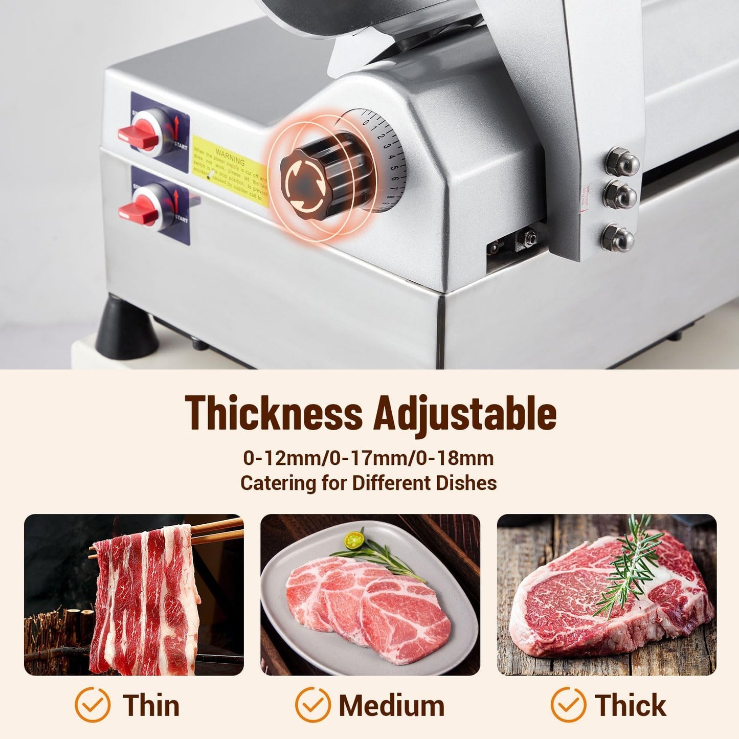 12" Automatic Meat Cutter, Electric Meat Slicer Machine for Home & Commercial Use, 800W Deli Slicer with Adjustable Thickness, Alloy Steel Blade, Built-in Sharpener, Thin Meat, Cheese, Bread
