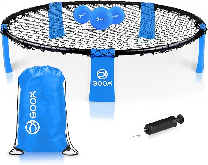 GOOX Outdoor Beach Ball Games with Carrying Bag, 3 Balls, Net and Strip Light (ONLY for Light Up Set)- Roundnet Game Set for Family - Played Outdoors, Indoors, Beach, Lawn, Yard and Park