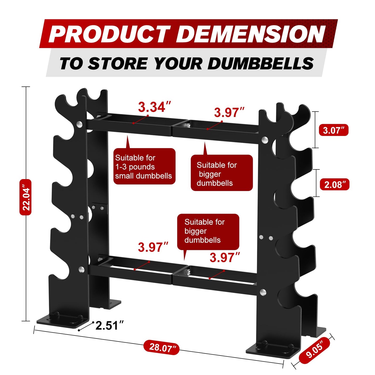 DERACY Dumbbell Rack Stand Only, 5 Tier Black Dumbbell Stand for Home Gym, Heavy Duty Steel Weight Rack Holds 8-30LB Pairs, 450LBS Capacity Free Weight Storage Organizer for Strength Training Equipment