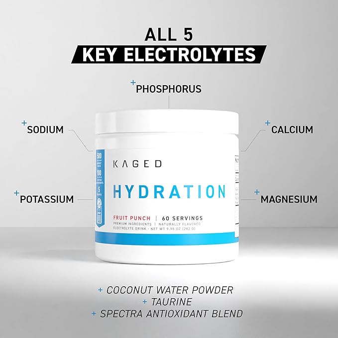 Kaged Hydration Electrolytes Powder | Lemon Lime | Hydra-Charge Sports Drink Mix | Pre, Post, Intra Workout | Low Carb, Vegan, Gluten Free | Supplements for Men & Women | 60 Servings
