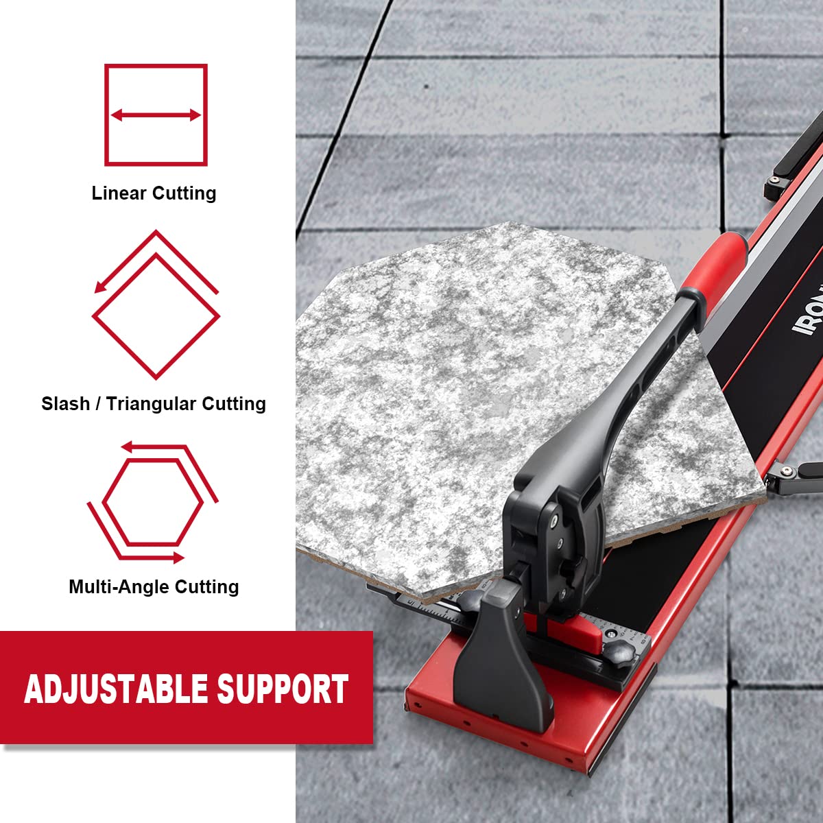 IRONMAX 48 inch Manual Tile Cutter, Professional Ceramic Tile Cutter Tools with Ergonomic Handle, Removable Scale, Adjustable Brackets, Porcelain Cutting Machine with Tungsten Carbide Cutting Wheel