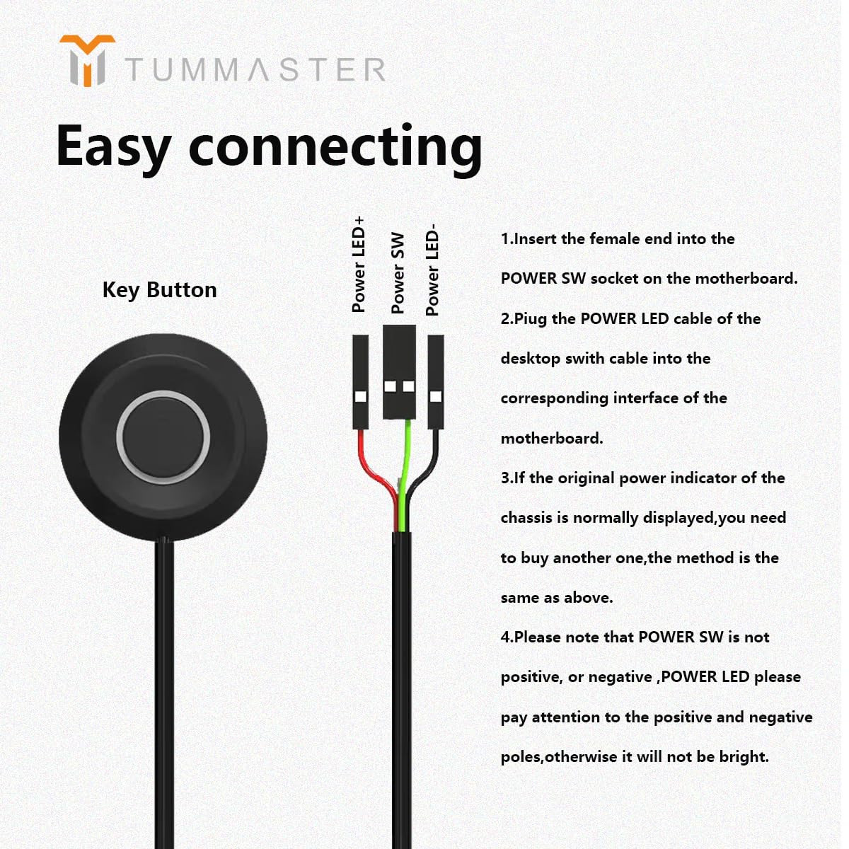 Generic 1.8m TUMASTER PC Power Button Desktop PC Computer Case Power Switch On Off Key HDD Push Computer Host Button