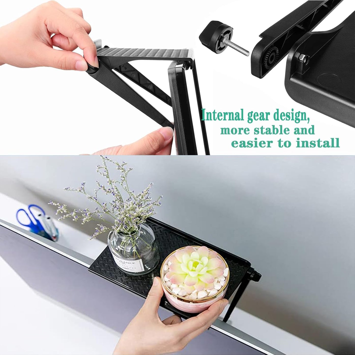 QuZCarious 2pcs Control(11.8 4.5 Inch,Black) tv top Shelf Adjustable Screen Shelf TV Monitor Top Bracket Router Rack
