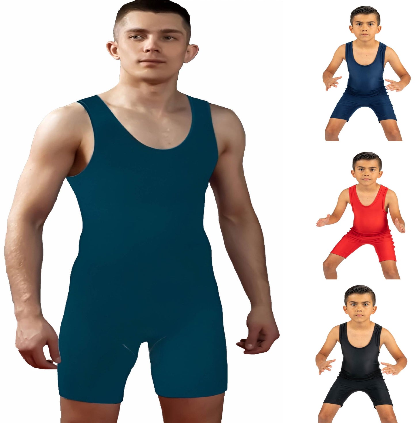 4 Time All American Wrestling Singlet: Black, Navy Blue, Red, Teal sizes 4XS-5XL (XXS/YL 51-70 lbs., TEAL)