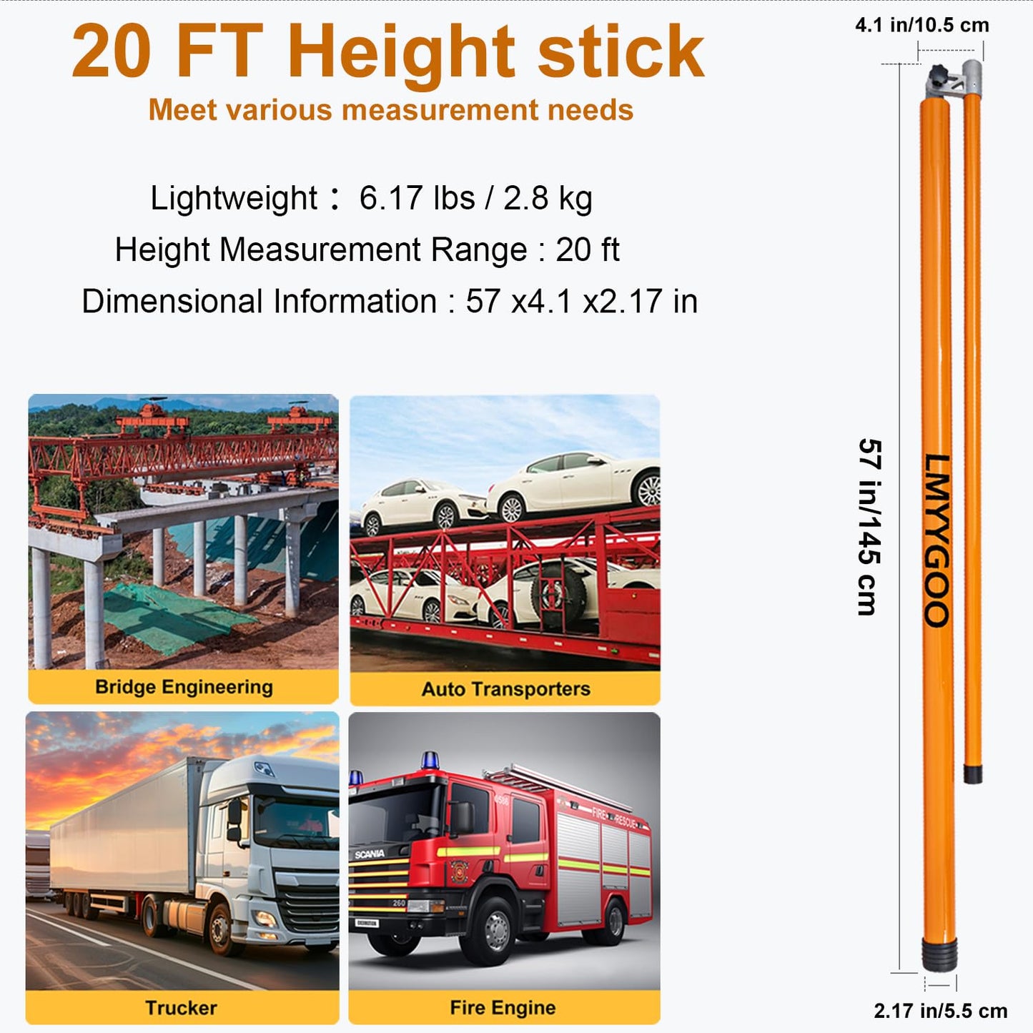 20FT Load Height Measuring Stick with Carrying Bag, Retractable Height Stick for Trucks, Truck Height Measuring Stick with Adjustable Pole, Accurately for Trucks, Car Haulers