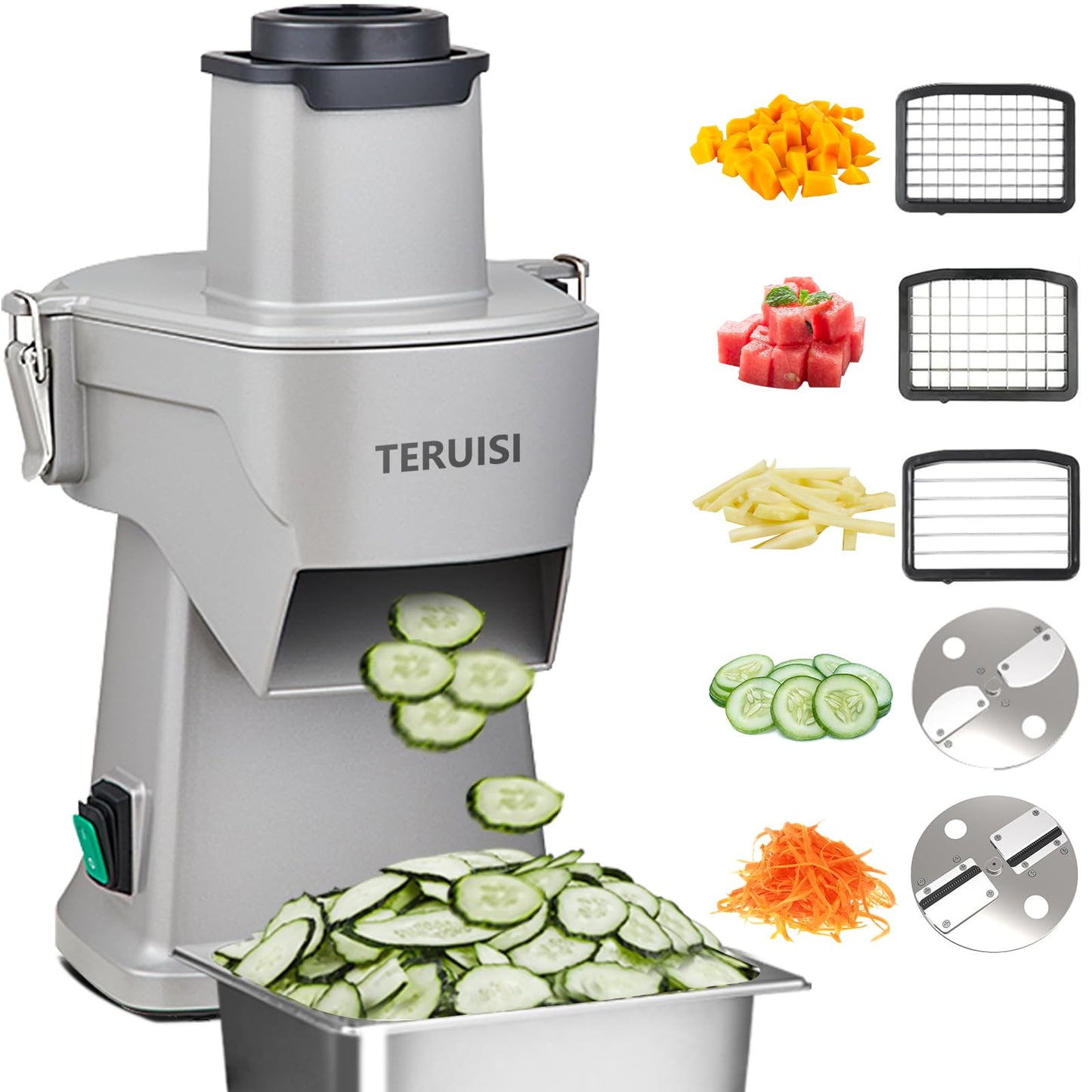 TERUISI 4-In-1 Electric Vegetable Chopper, 200W Vegetable Slicer Food Processor, Veggie Food Cutter With Slicing Shredding Dicing And Striping Function For Commercial Home Use