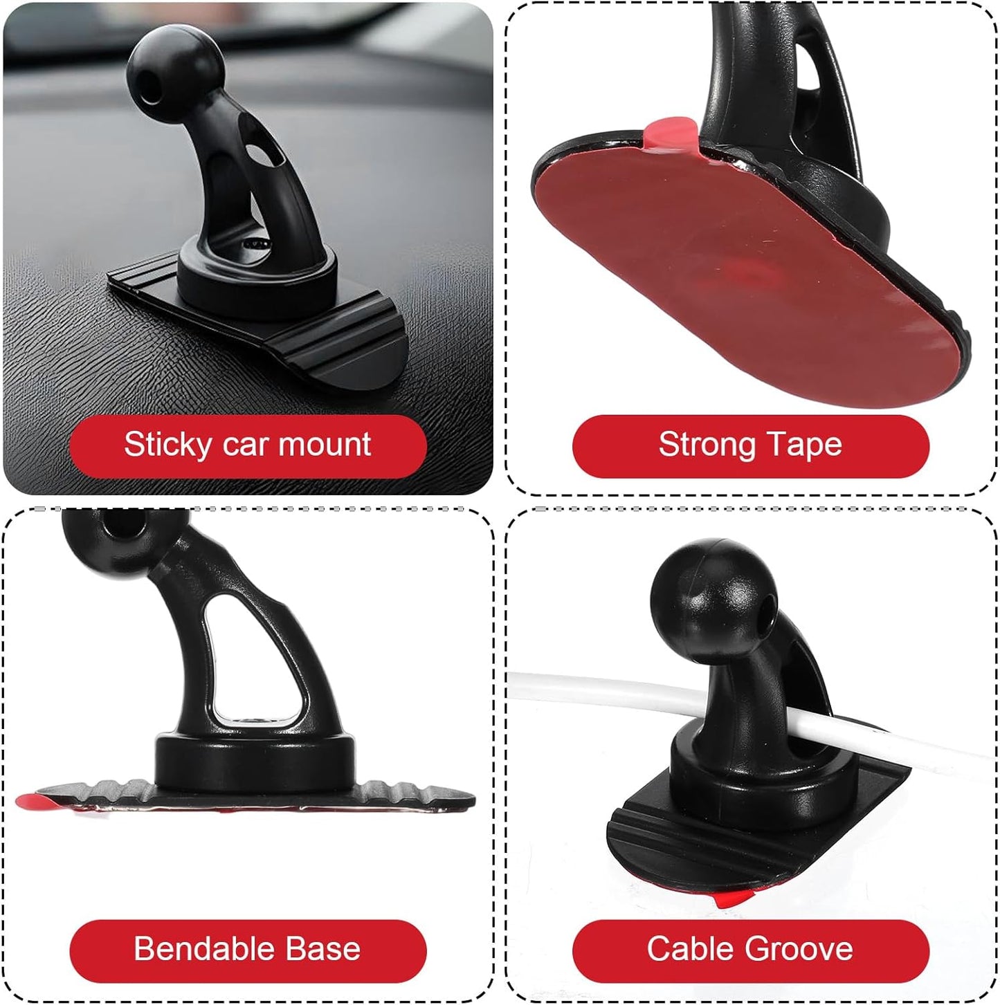 Andibro 2Pack 17mm Adhesive Ball Mount Replacement with Sticky Adhesive Pads, Sticky Ball Mount for Car Dashboard