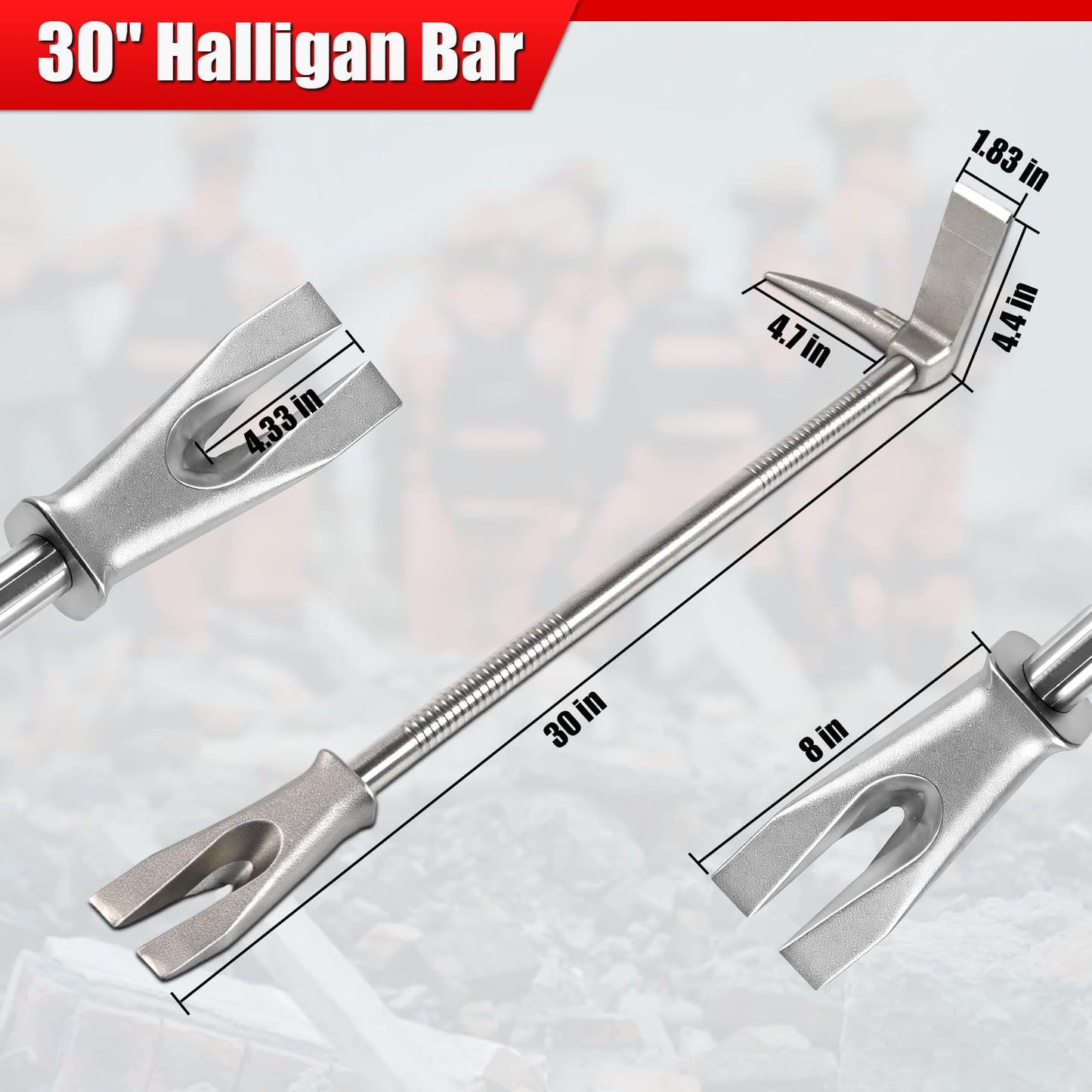 30 Inch Halligan Bar Tool, Halligan Forced Entry Tools, 45 Gauge Steel Firefighter Tool for Fire Rescue and Emergency Breakthroughs, Breaching Demolition Tools