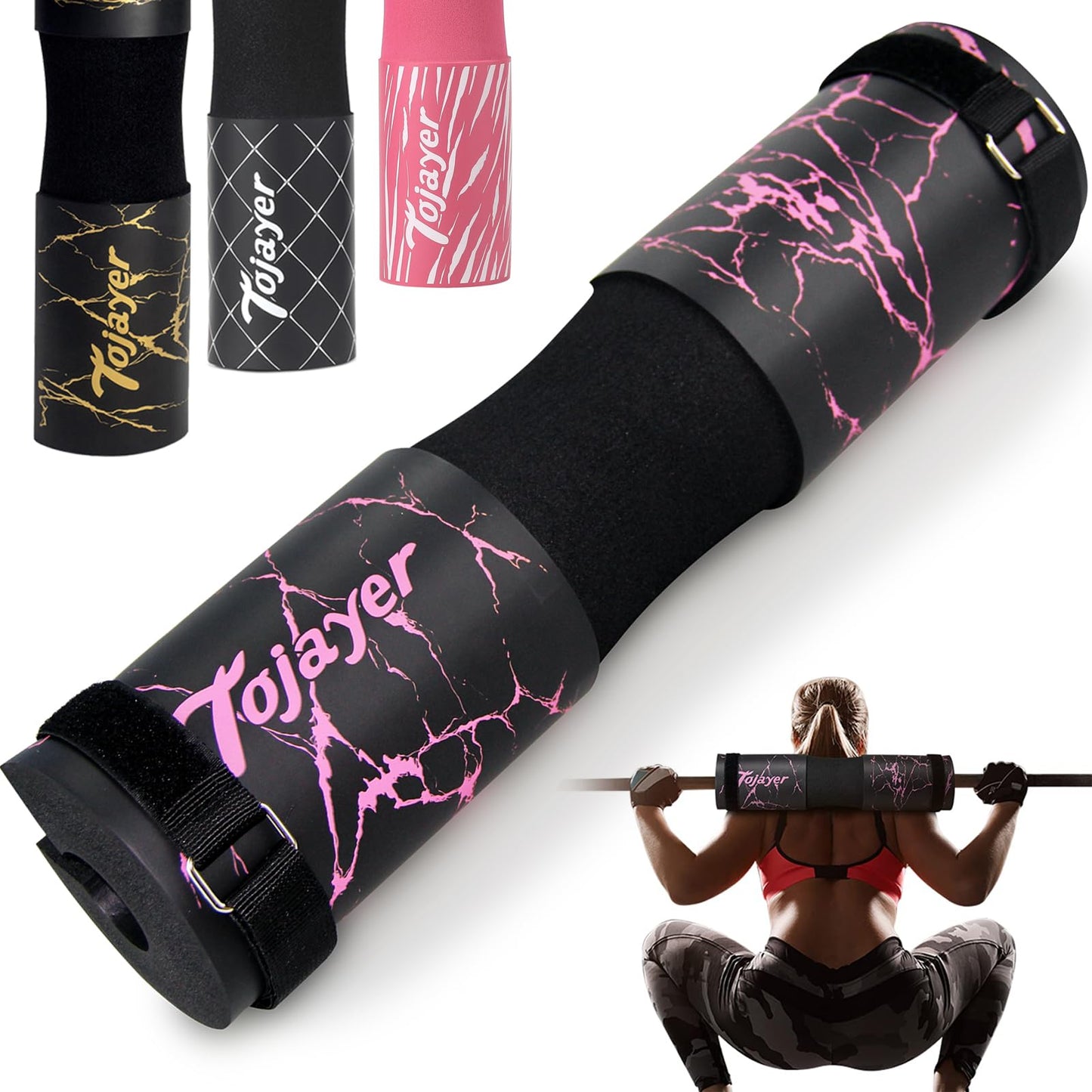 Tojayer Squat Pad Barbell Pad - Neck & Shoulder Protective Foam Workout Weight Lifting Bar Cushion for Lunges & Hip Thrusts, Fit Standard and Olympic Bars Perfectly, Pink Marble