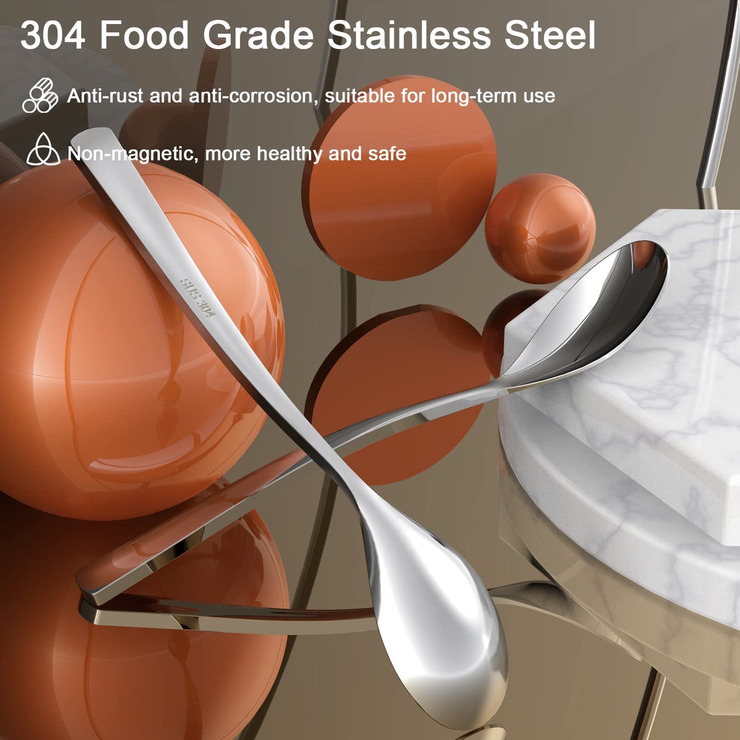 GLAMFIELDS 8-Piece Teaspoons, 6.15" Long Handle Demitasse Espresso Spoons Set, Stainless Steel Small Serving Spoons for Dessert