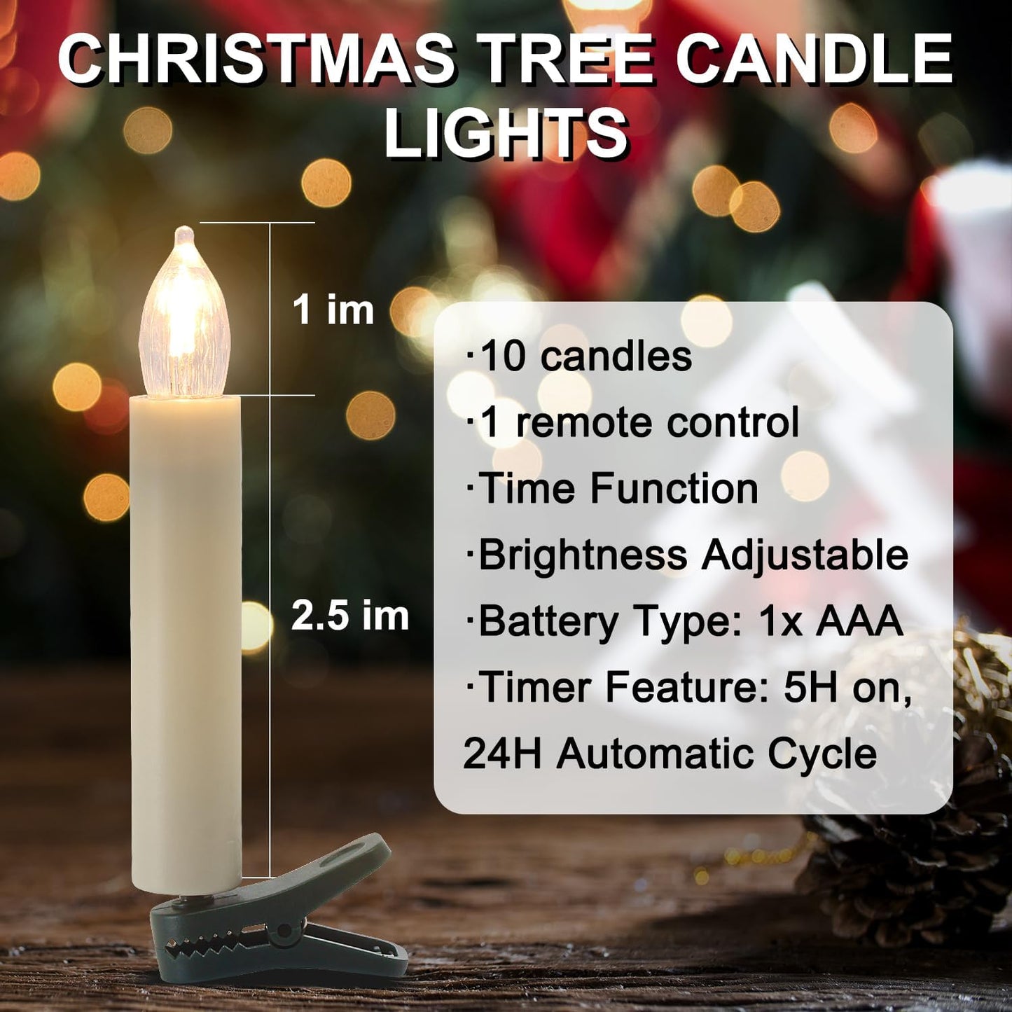 Skiennix Flameless LED Clip Candles - Battery Operated Christmas Lights with Remote Timer | 10-Pack