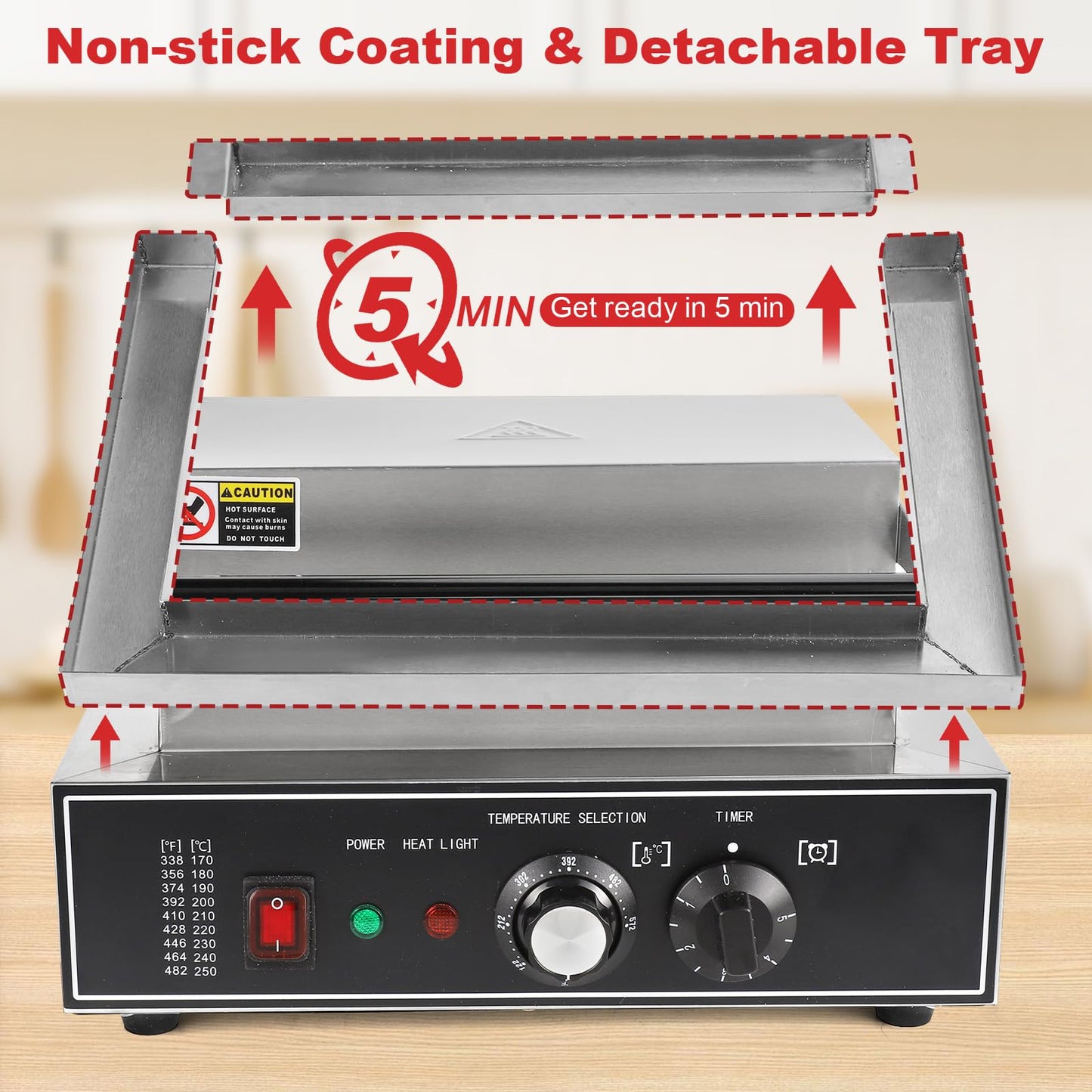 Hiteemer Corn Dog Maker - 1550W Commercial Waffle Stick Maker 6Pcs Non-stick Stainless Steel Corndog Maker Machine 572 ℉ Temperature and Timer for Restaurant Bakery Snack Hotel