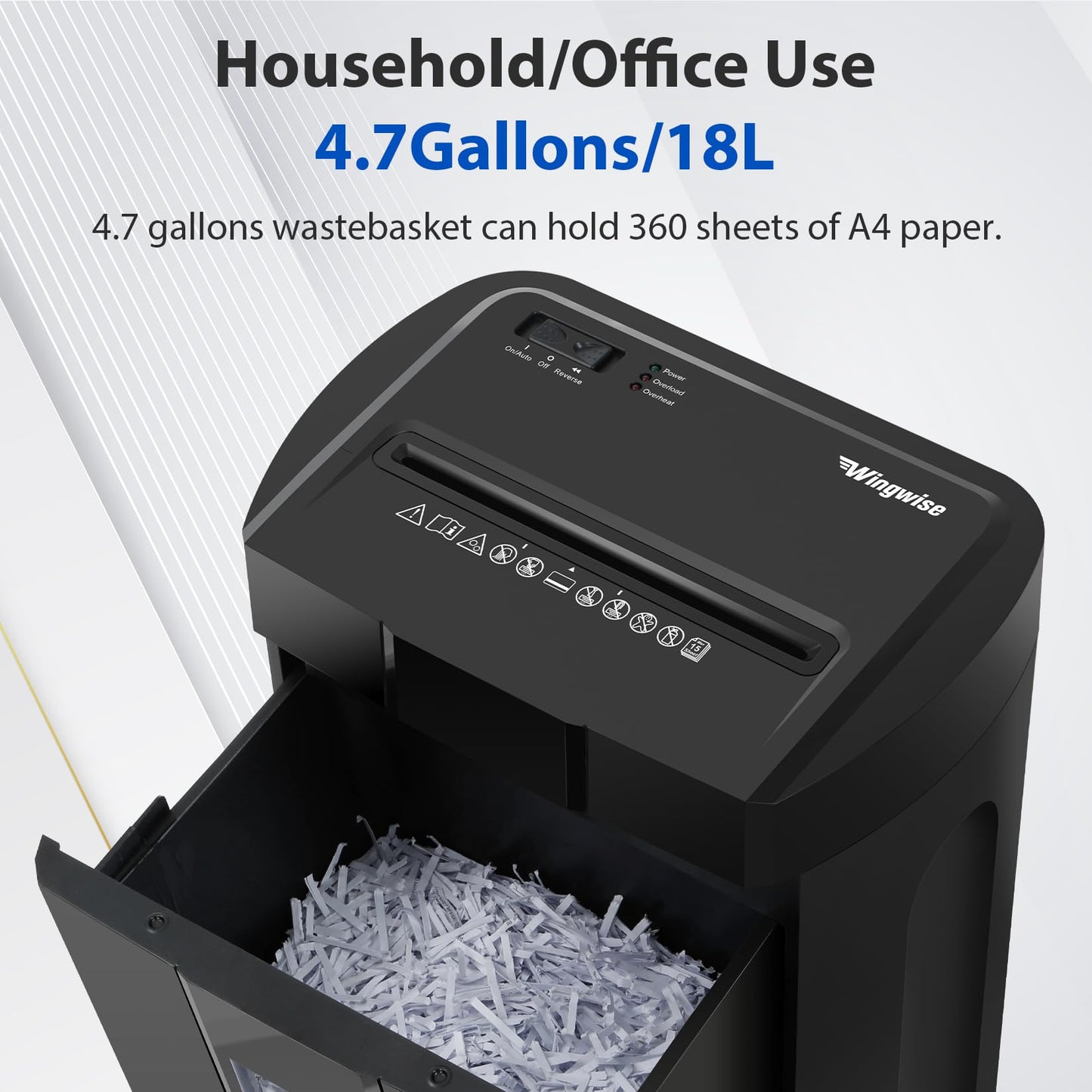 Low Noise 48dB Paper Shredder for Home, 15-Sheet Cross Cut, CD/Credit Card Office Shredder, 4.7 Gallons Wastebasket, P-4 High Security, Black