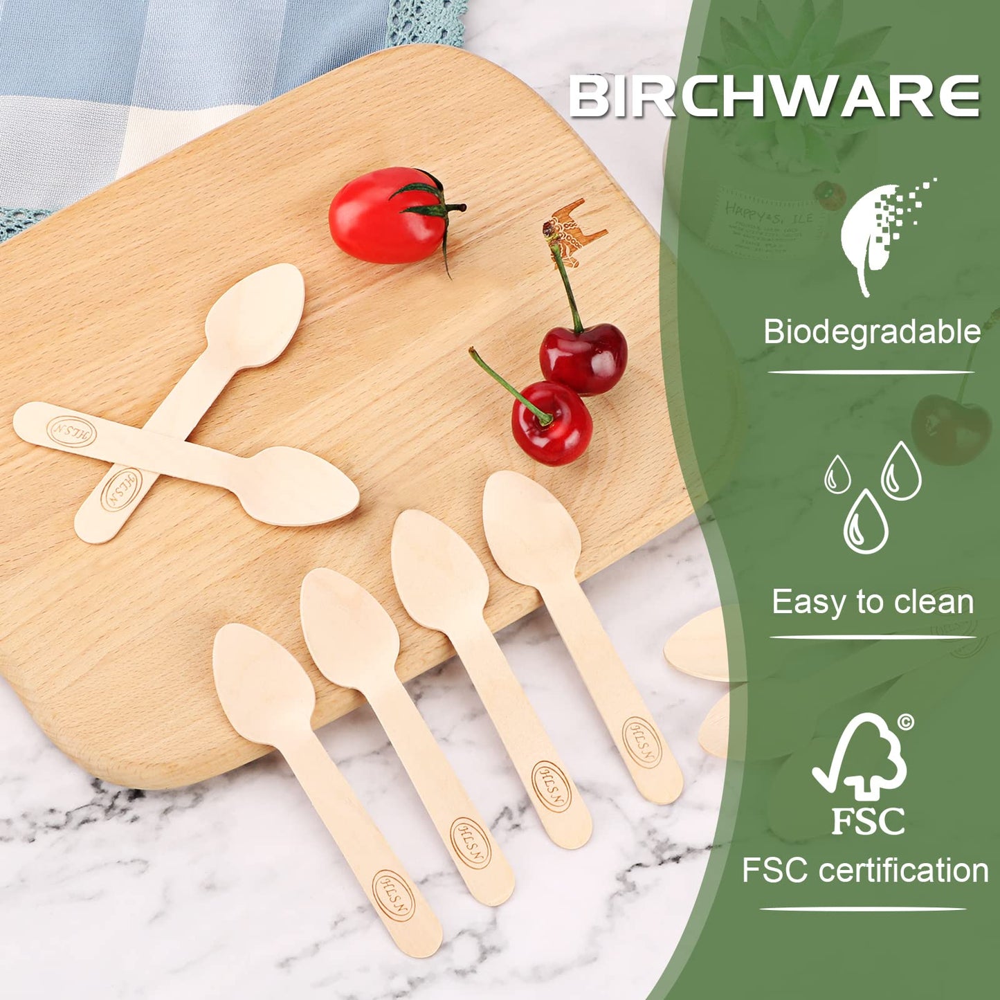 HLSN 200pcs 4 inch Mini Wooden Spoons, Biodegradable CompostableNatural Birchwood, Food Grade Disposable Wooden Cutlery for Parties, Weddings, Camping