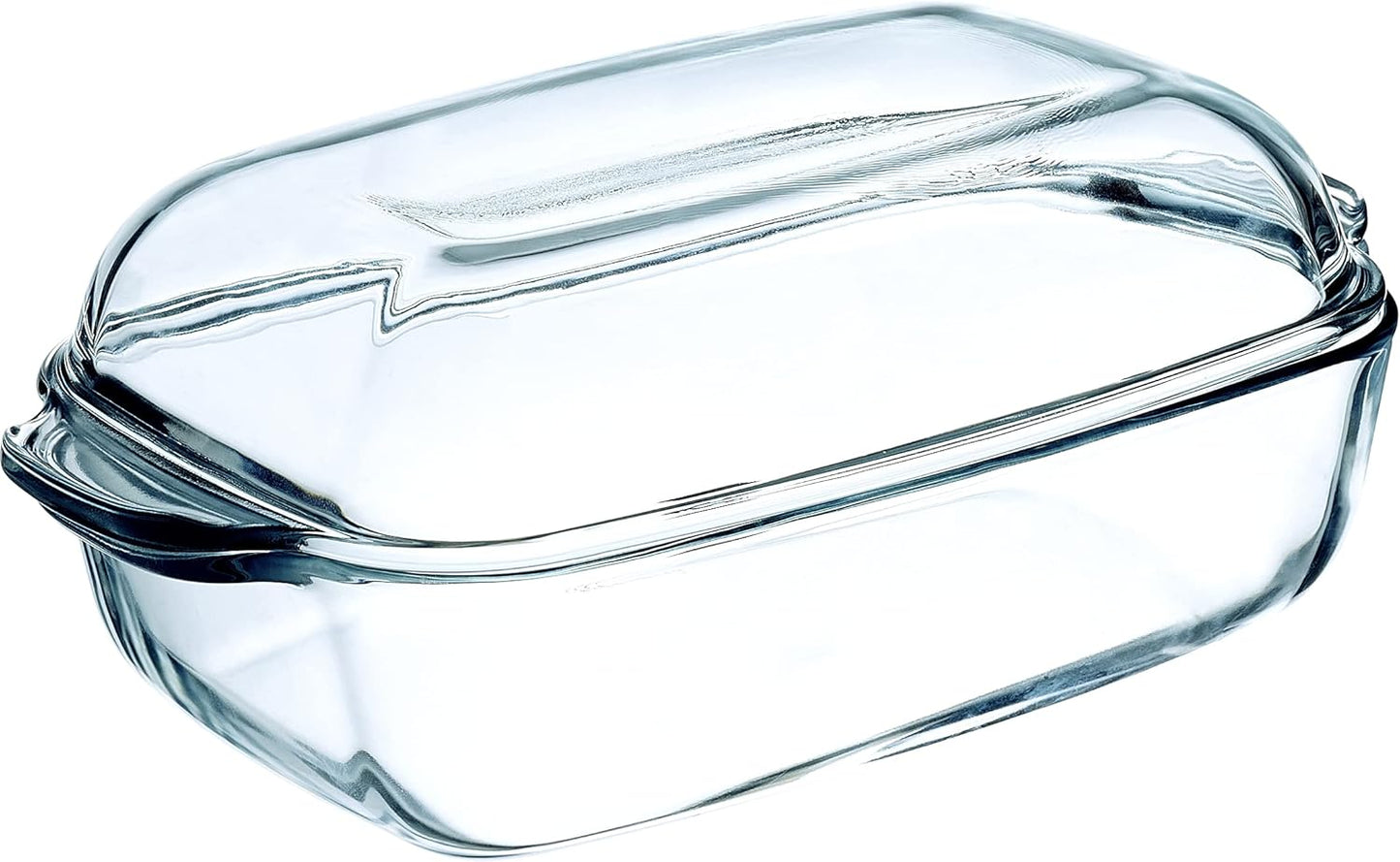 Simax Glass Casserole Dish - Clear Round Baking Dish with Lid & Handles | 3 Quart Capacity