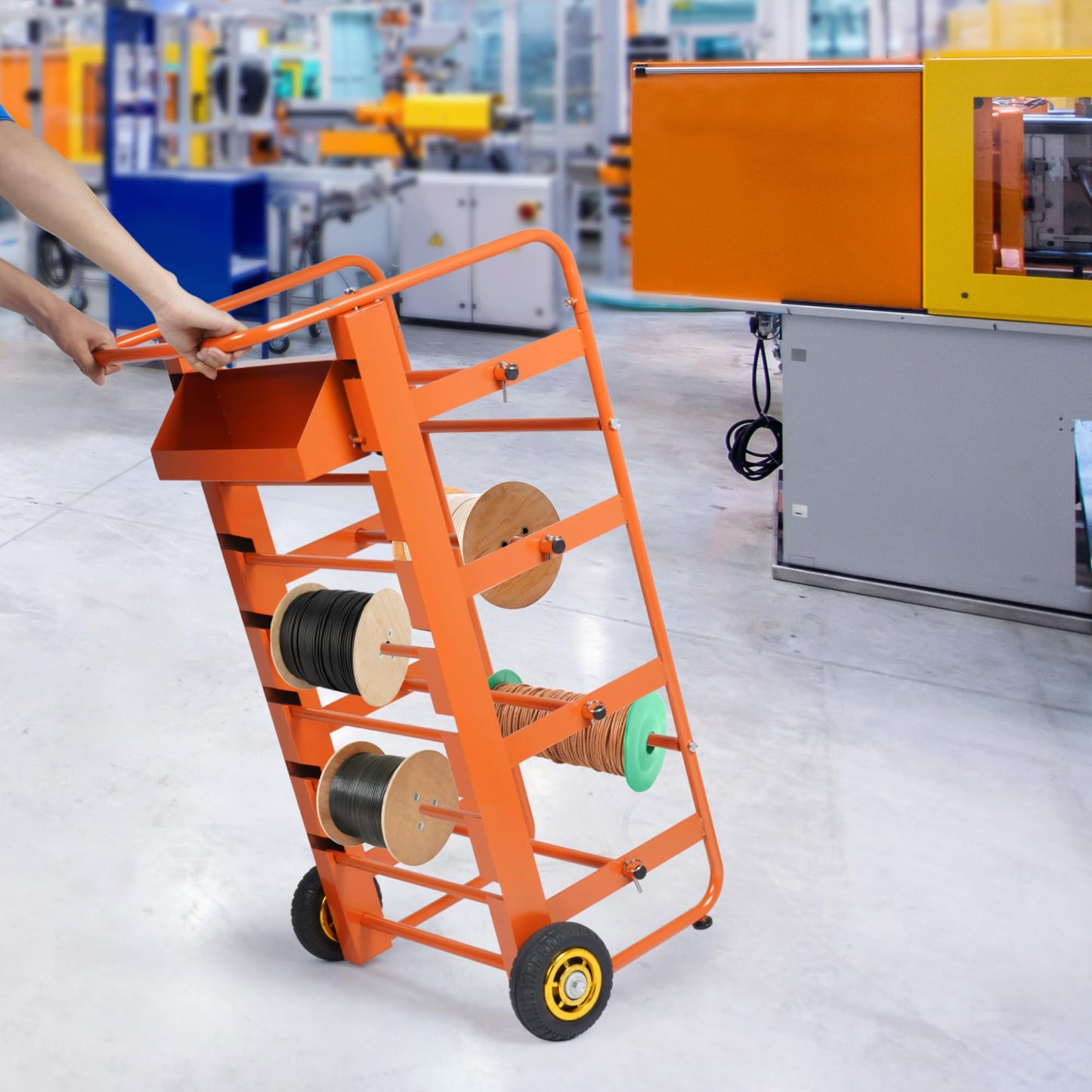 Wire Spool Rack Cable Caddy Wire Spool Cart Multi-Spool Wire Rack Dispenser with 11 Rods Multiple Axles Cable Spool Holder Wire Reel Caddy Cart with Wheels and Box for Electrical Industrial Retail