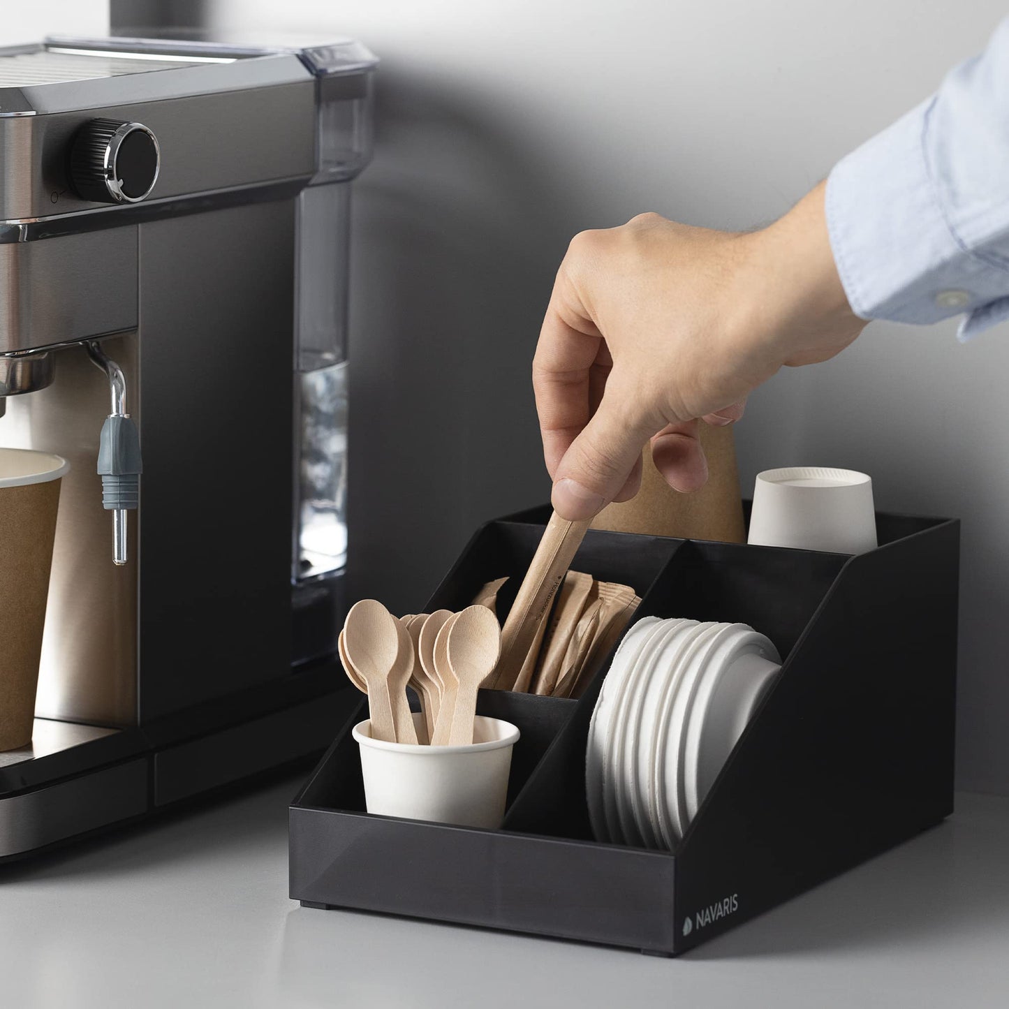 Navaris Coffee Station Organizer - 4 Compartment Coffee Bar for Office & Kitchen Countertop Organization