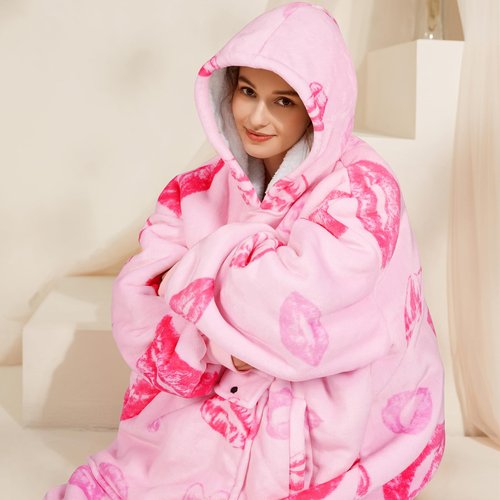 Narecte Oversized Blanket Hoodie Wearable Blanket Sweatshirt for Women Adults Soft Hooded Blanket Warm Oversized Hoodie Blanket Birthday Gifts for Women Christmas Gift for Friends Female Kiss