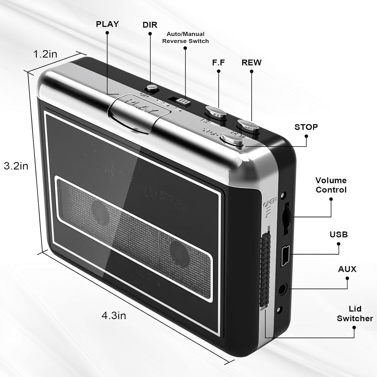 Cassette MP3 Auto-Reverse,2 Portable Player & Convert Tape to Digital Digital, Retro Tape Recorder Walkmaner with AA