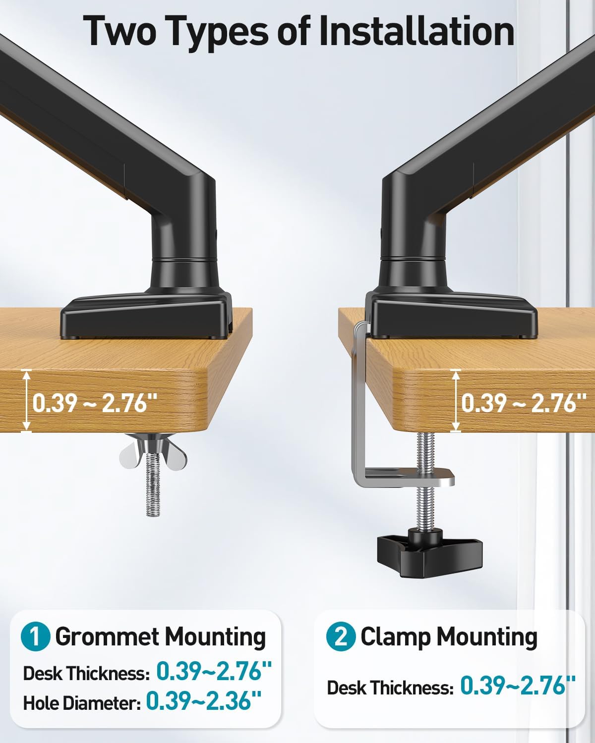 MOUNT PRO 13 32 inch 4.4 22lbs Clamp/Grommet 75/100mm Single Monitor Arm Desk Mount Fits to Computer Screens, Holds