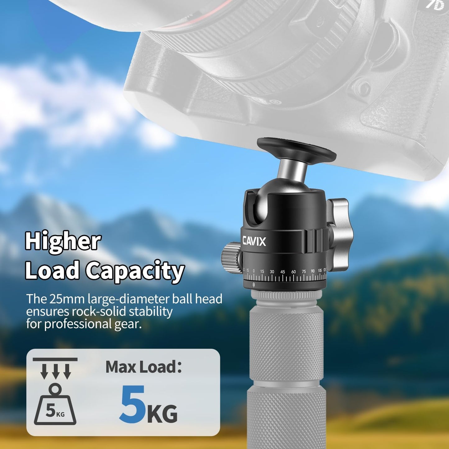 CAVIX MT-03 11 lbs/5 Camera Panoramic Tripod Head Small Ball Head with Arca Swiss Quick Release Plate Bubble Level Load