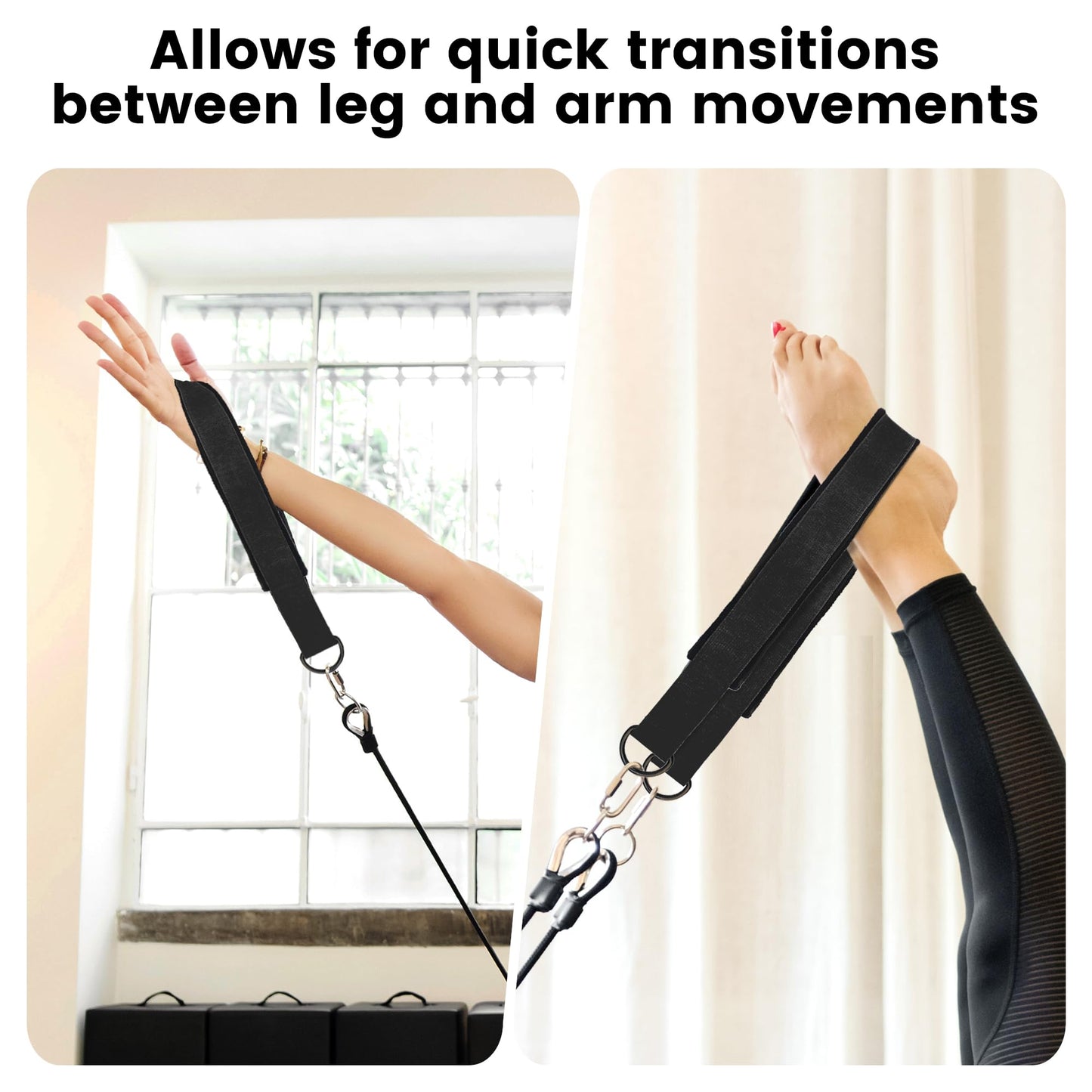 2PCS Pilates Double Loop Strap for Reformer Fitness D-Ring Straps Handle, Yoga Pilates Equipmen D-Ring Exercise Strap for Gym Workout Home (Black)