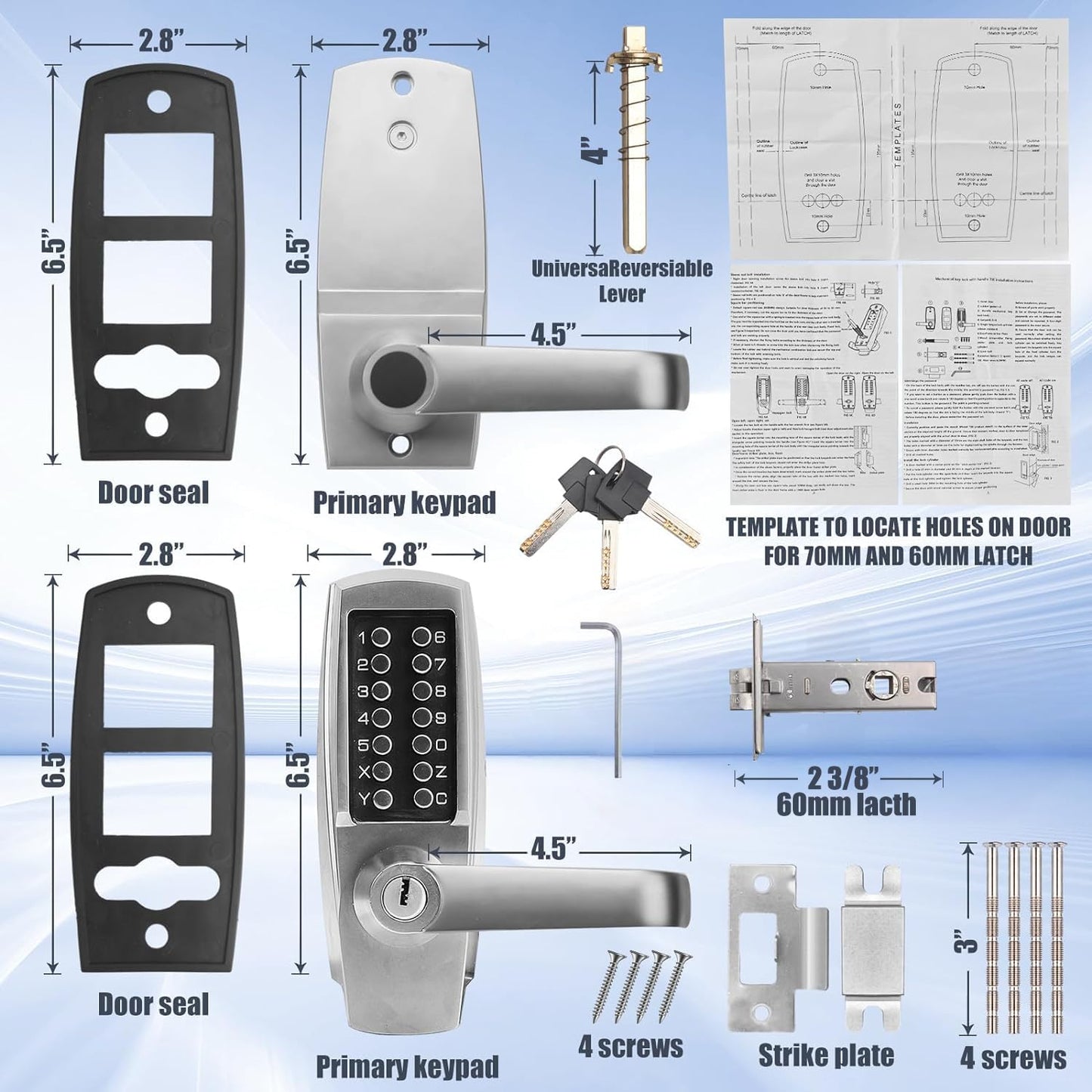 Mechanical Door Lock, Mechanical Push Button Lever Lock, Keyless Entry Commercial & Residential, Water-Proof Zinc Alloy, Easy to Install, for Garden, Yard, Garage