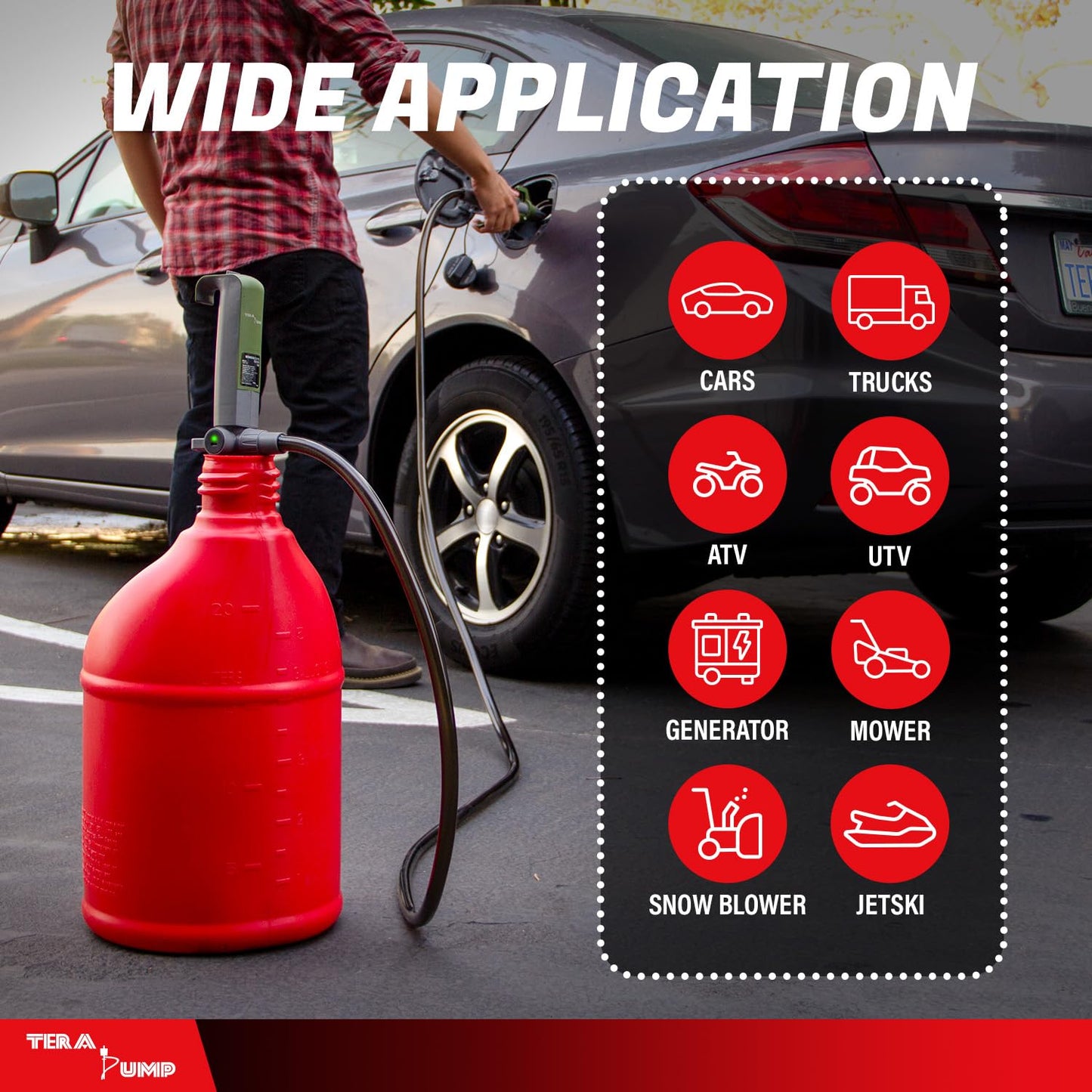 TERA PUMP Fuel Transfer Pump w/Quick Flow Control Nozzle & Telescopic Tube & Powerful Rechargeable Battery, 10FT Discharge Hose, Multipurpose Portable Battery Pump For Gas, Diesel, Water (2.7 GPM)