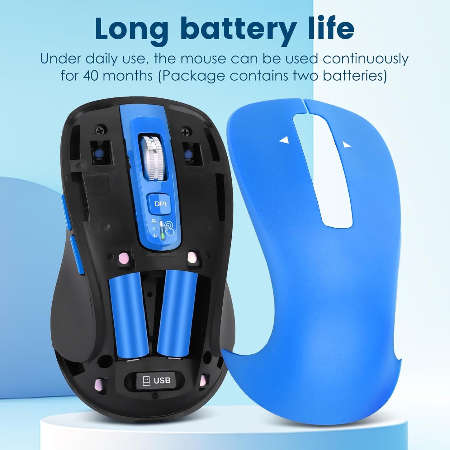 CITLLA BT1 BT2), 4-Way Wireless Bluetooth Mouse (USB + + Full Size, Scrolling, Multi-Device Silent Mouse for Computer