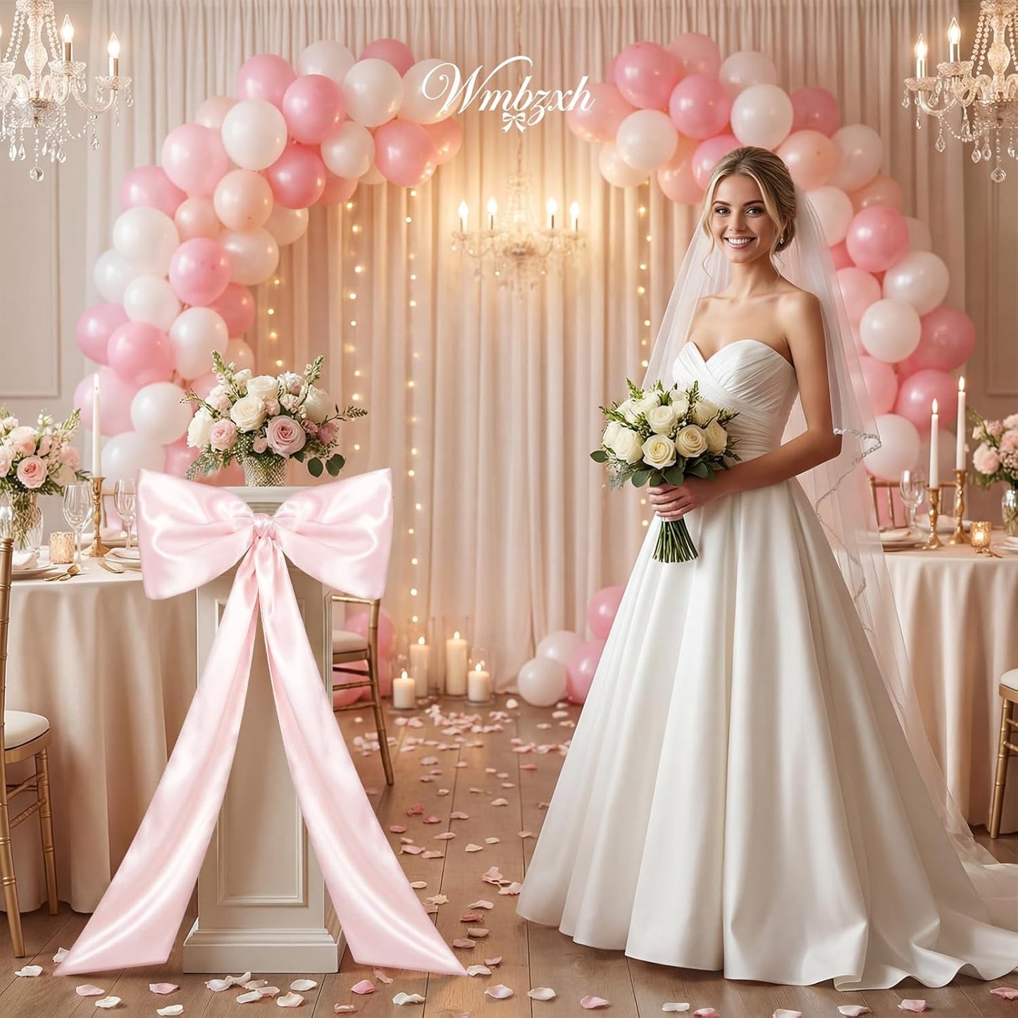 Skiennix Large 40"x24" Pink Satin Bows - Elegant Coquette Room Decor & Birthday Party Decorations