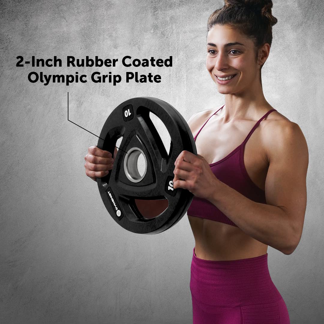 GYMENIST Premium Olympic Rubber Coated Metal Weight Plates for Men and Women – Durable Non Slip Grip and Long-Lasting Weights Plate Gym Sets for Home and Commercial Use (15 Lb - Single, Rubber)