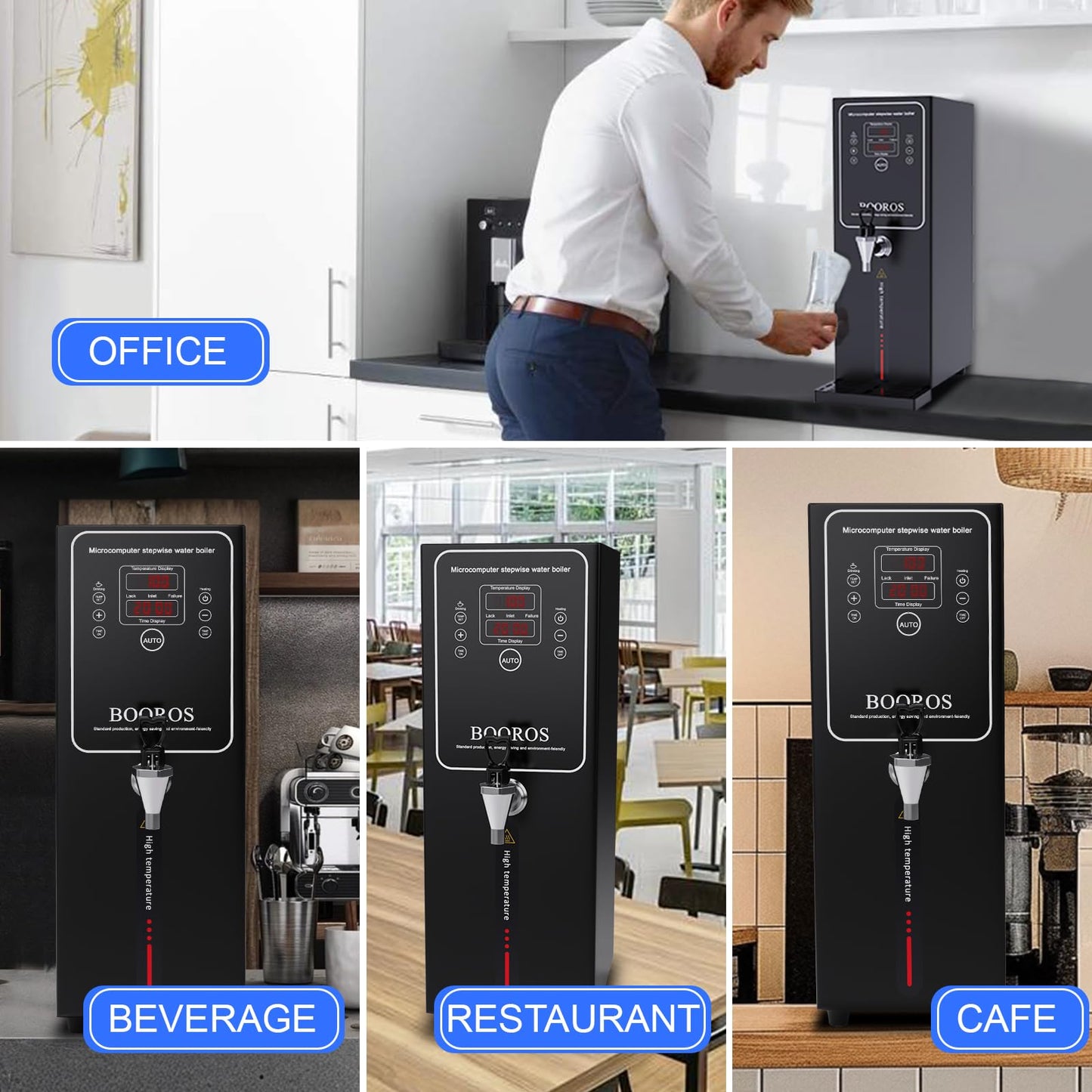 BOOROS Commercial Water Boiler 10L Hot Water Dispenser Black 1500W Commercial Hot Water Dispenser,30L(7.9GAL)/Hour Step-by-Step Heating Temp Control 104-212℉(40-100℃) for Restaurant,Hotel,Office