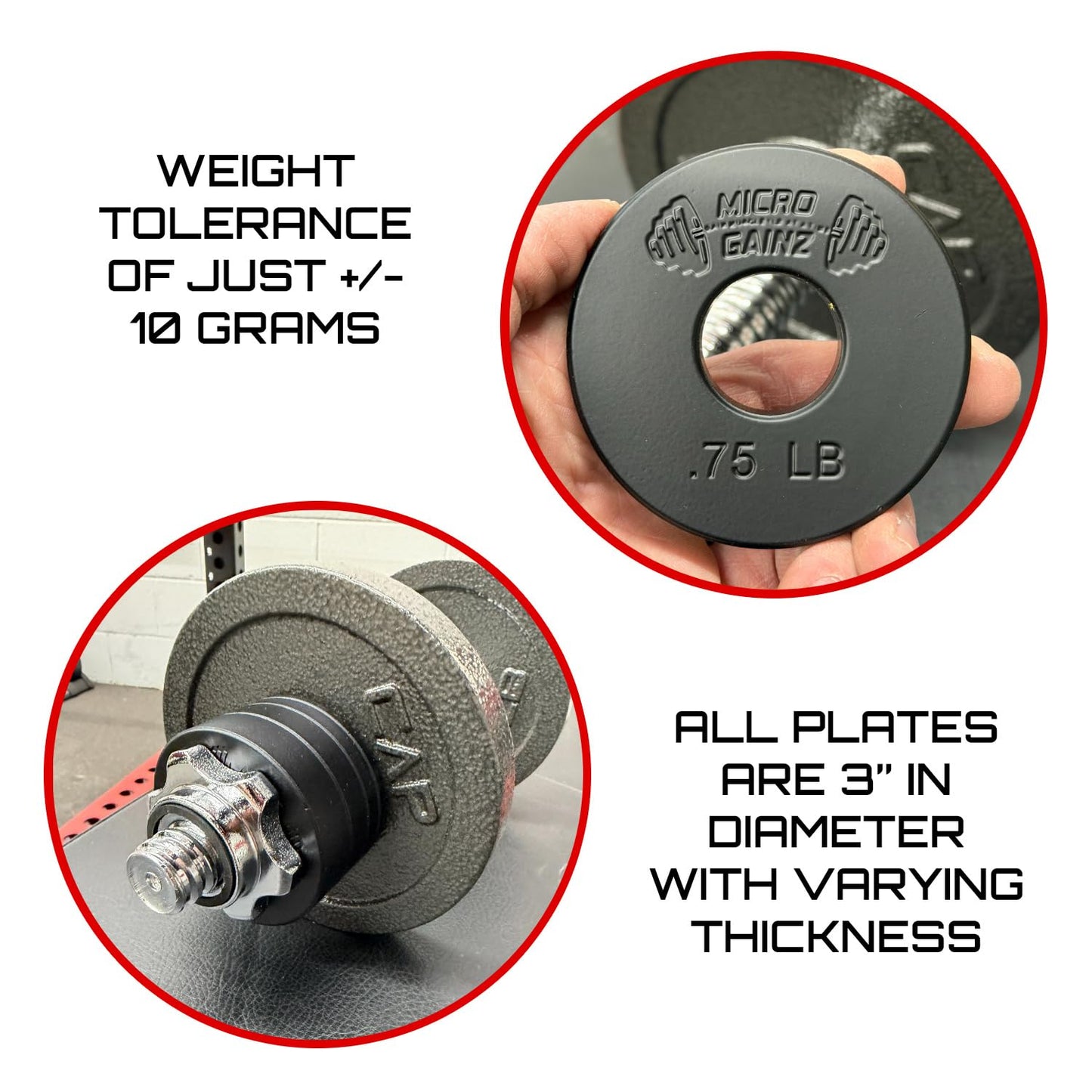 Micro Gainz Standard 1-Inch Center Hole Fractional 8 Piece Weight Plates with Bag, Designed for Standard 1-Inch Dumbbell & Barbell for Strength Training and Weight Lifting, Made in USA (Black)